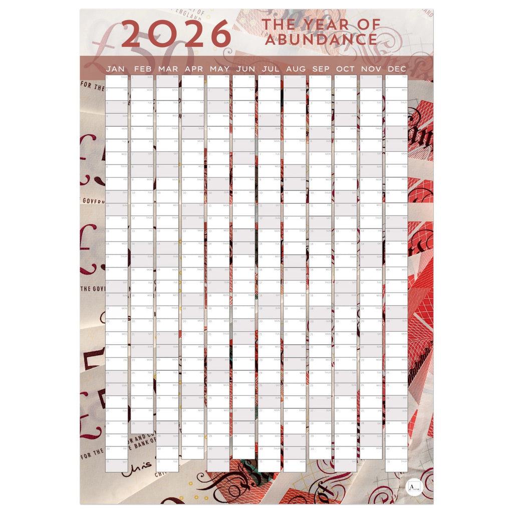 PINK BANK NOTES - The Year Of Abundance 2026 wall planner 50x70cm