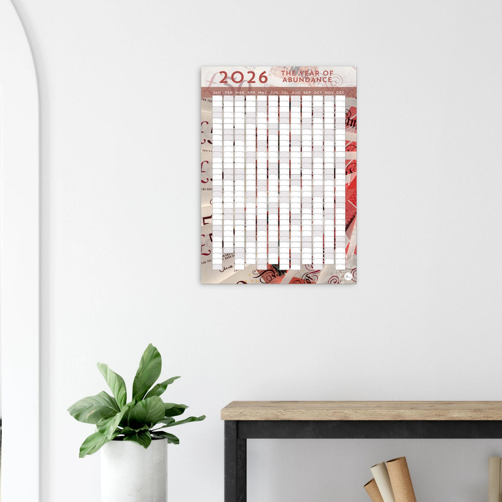 PINK BANK NOTES - The Year Of Abundance 2026 wall planner 50x70cm