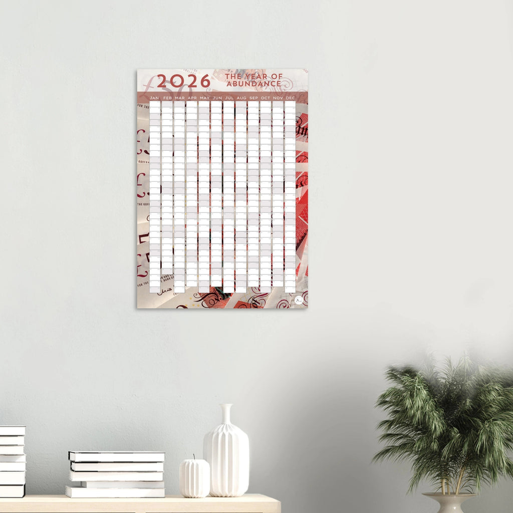 PINK BANK NOTES - The Year Of Abundance 2026 wall planner 50x70cm
