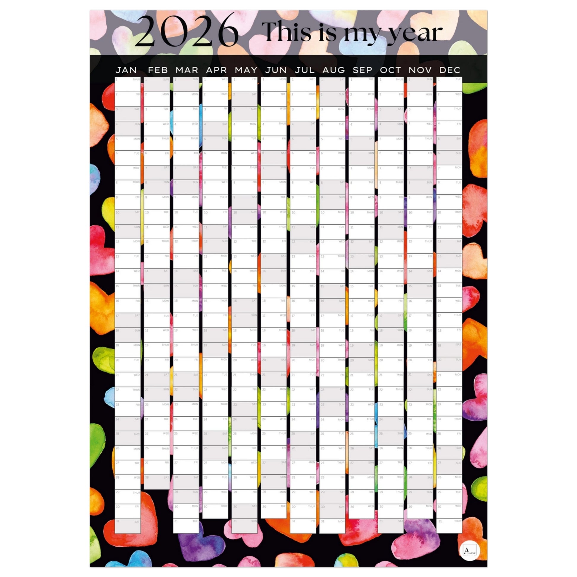 COLOURFUL HEARTS - This is my year 2026 wall planner 50x70cm