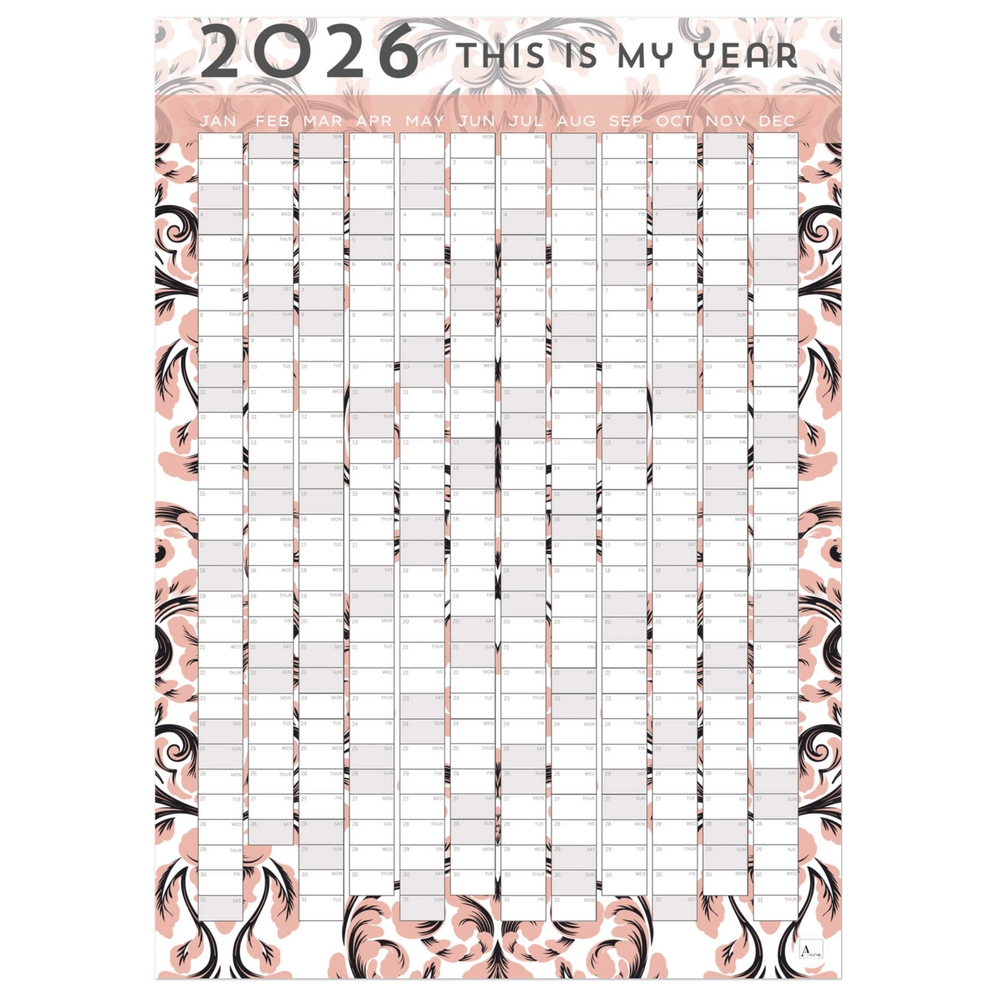 PEACH DAMASK - This is my year 2026 wall planner 50x70cm