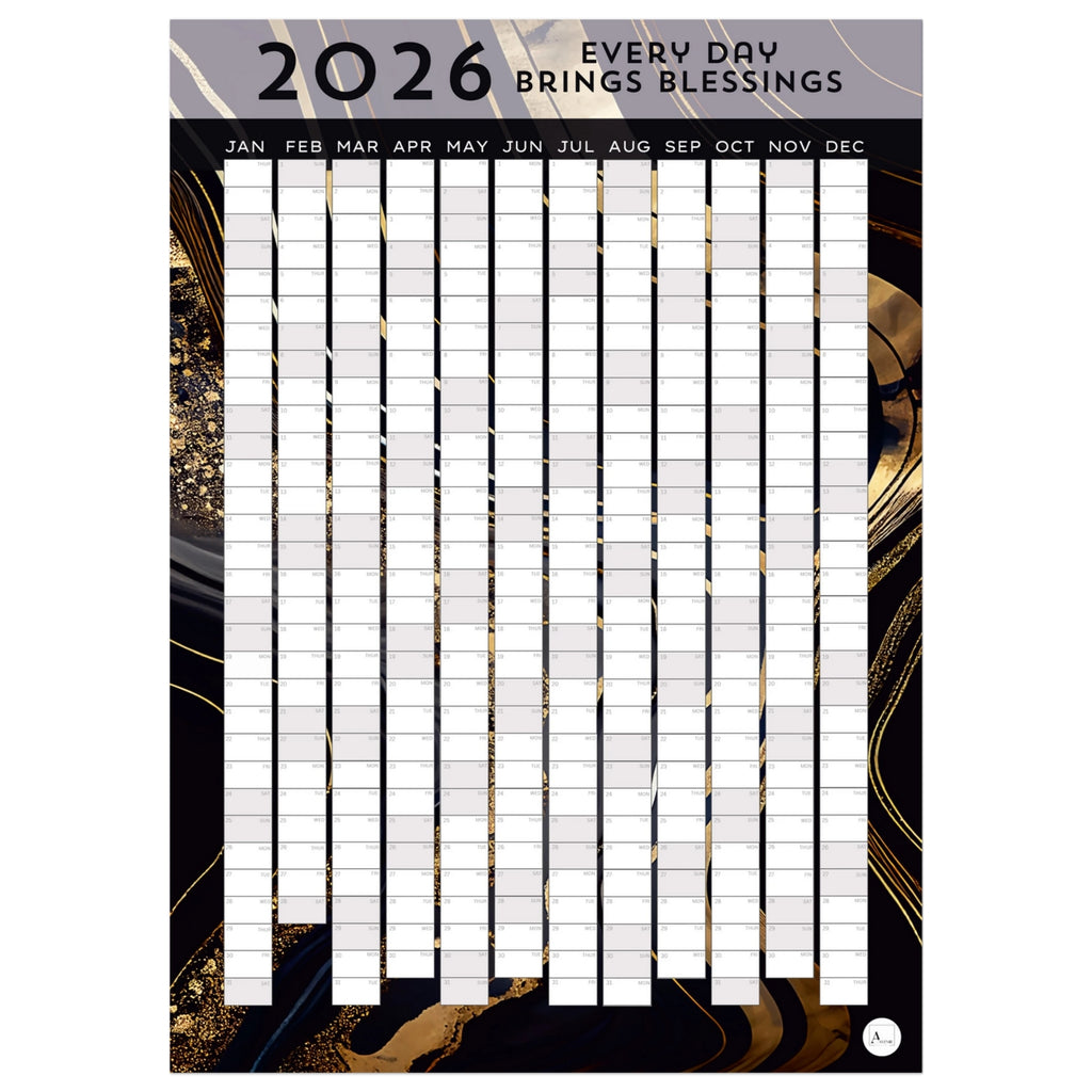 GOLDEN BLACK MARBLE - Every Day Brings Blessings 2026 wall planner 50x70cm