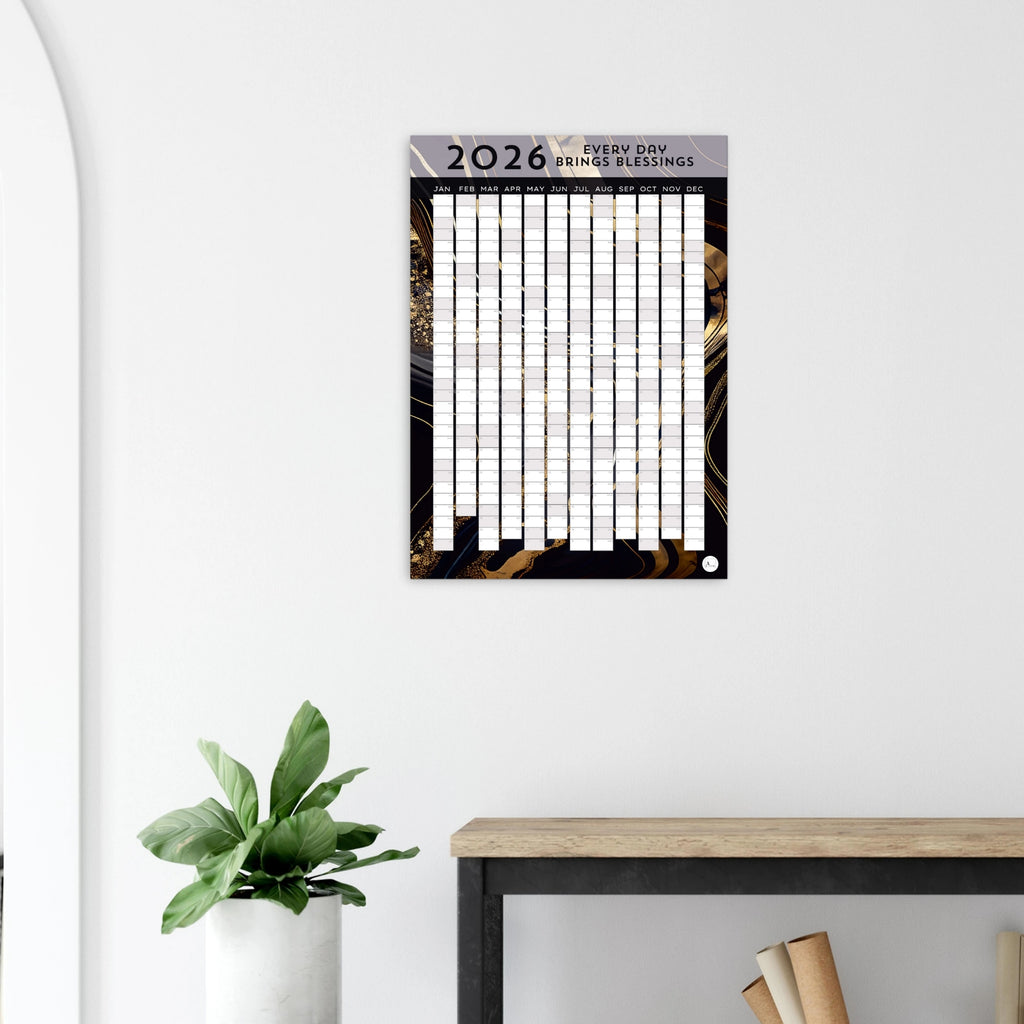 GOLDEN BLACK MARBLE - Every Day Brings Blessings 2026 wall planner 50x70cm