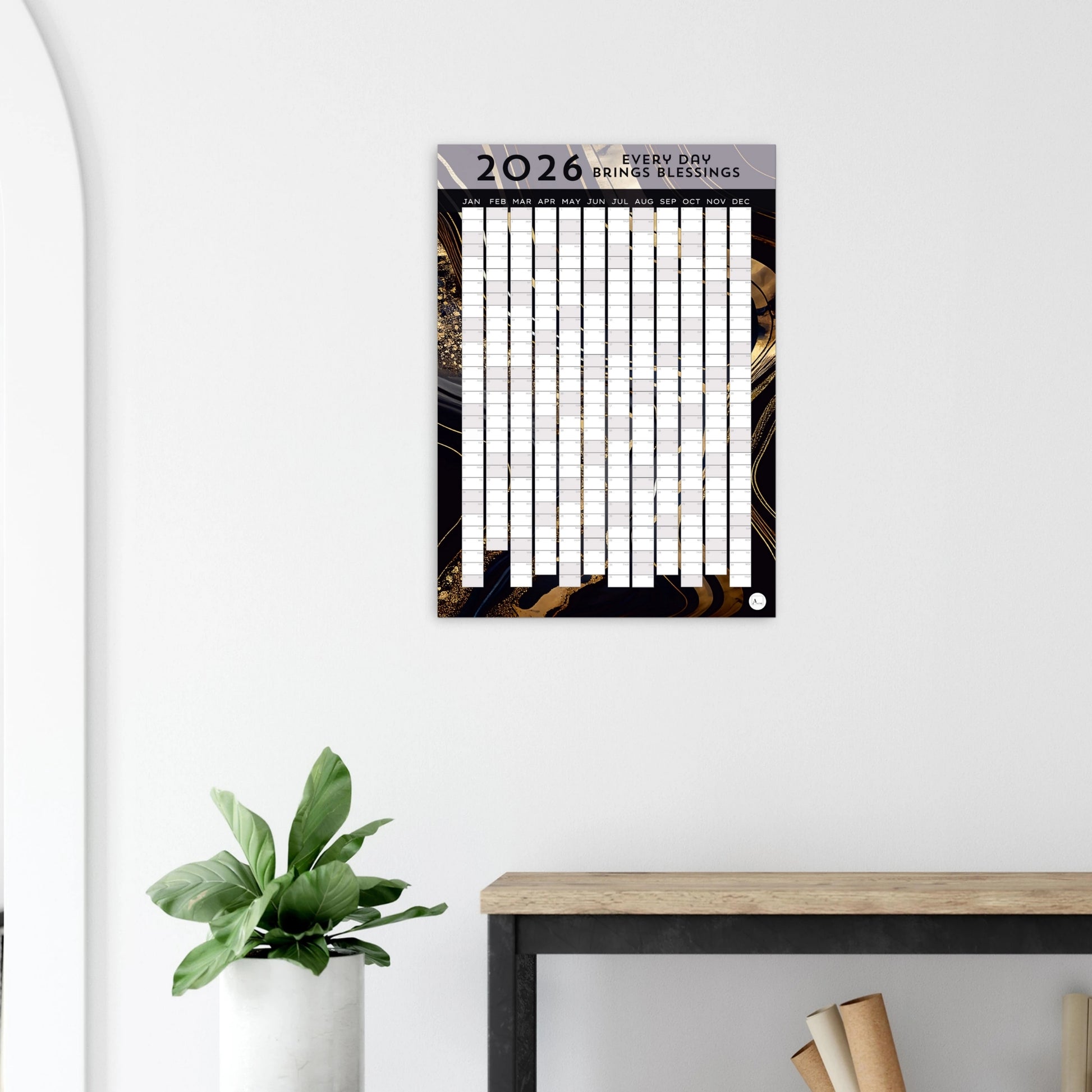 GOLDEN BLACK MARBLE - Every Day Brings Blessings 2026 wall planner 50x70cm