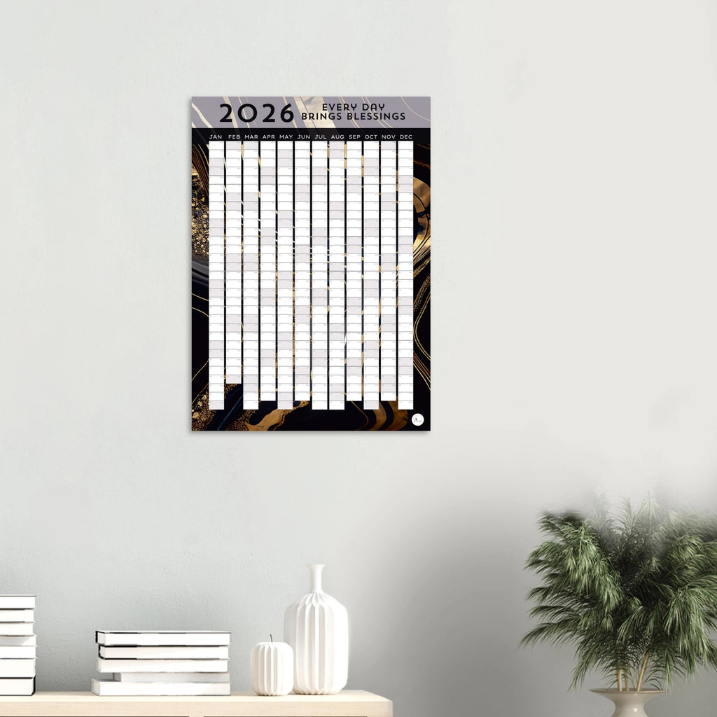 GOLDEN BLACK MARBLE - Every Day Brings Blessings 2026 wall planner 50x70cm
