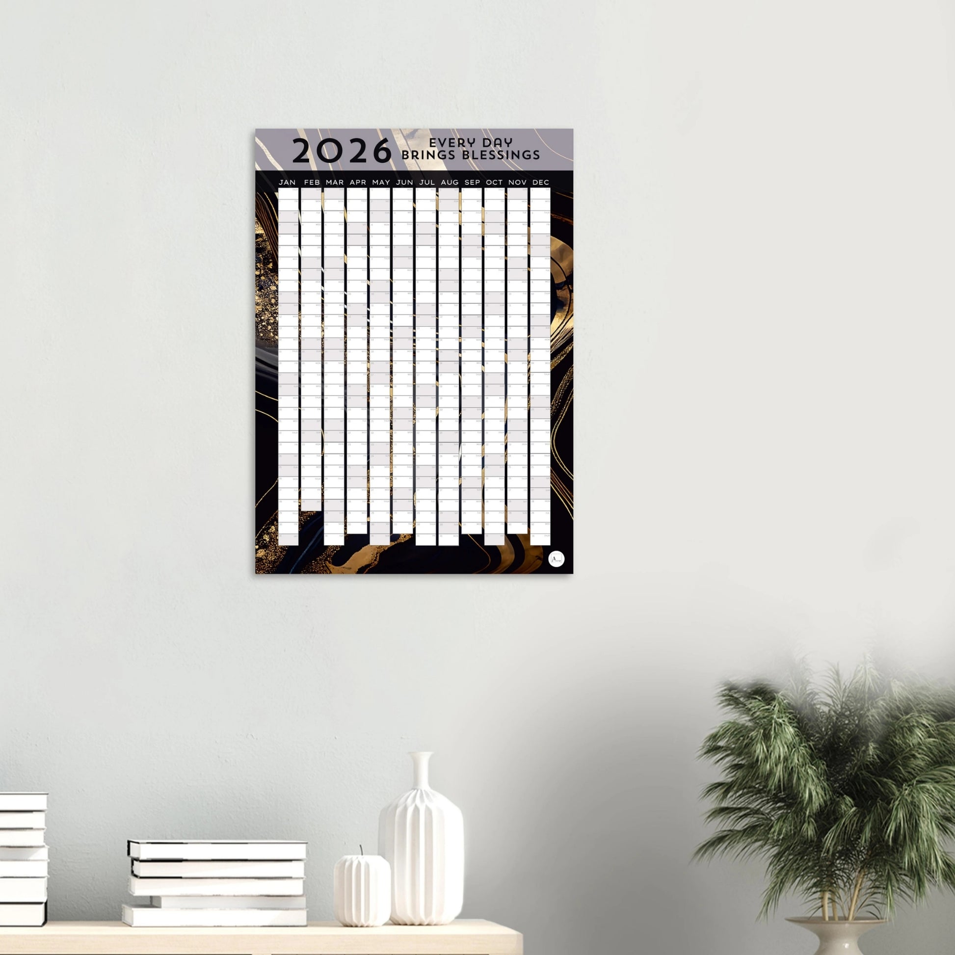 GOLDEN BLACK MARBLE - Every Day Brings Blessings 2026 wall planner 50x70cm