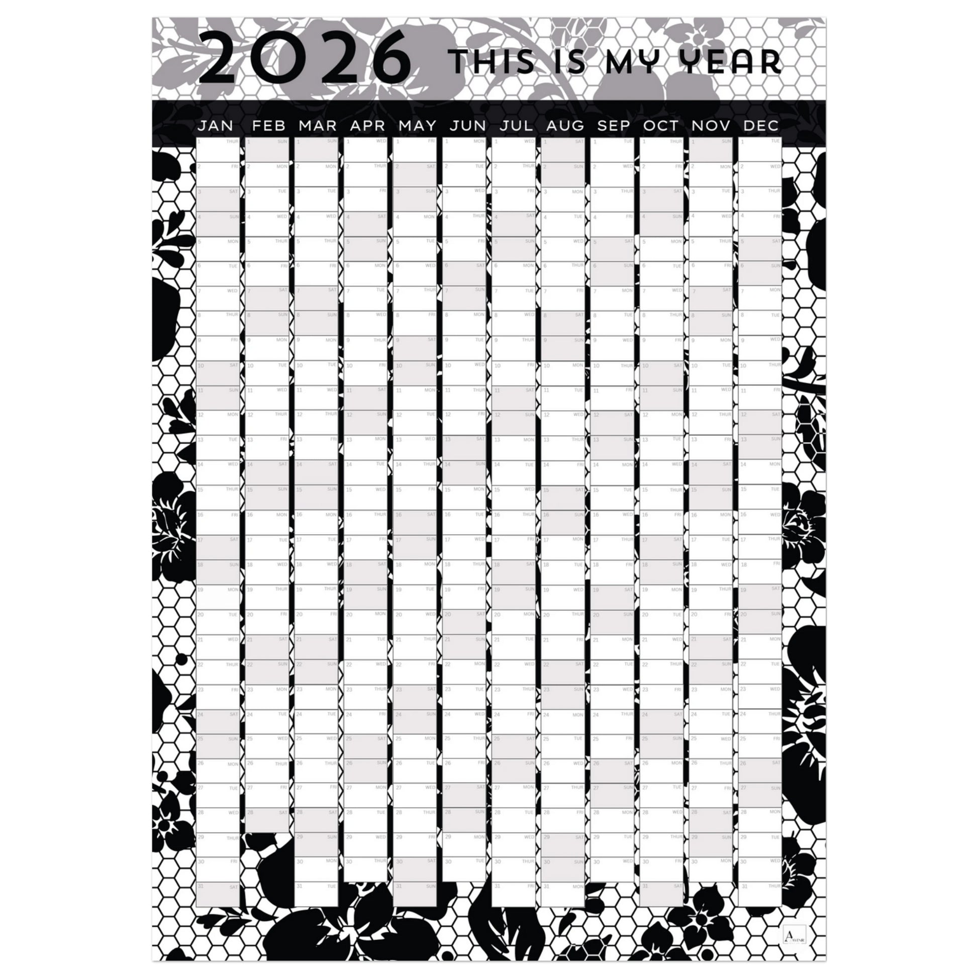 BLACK LACE - This is my year 2026 wall planner 50x70cm