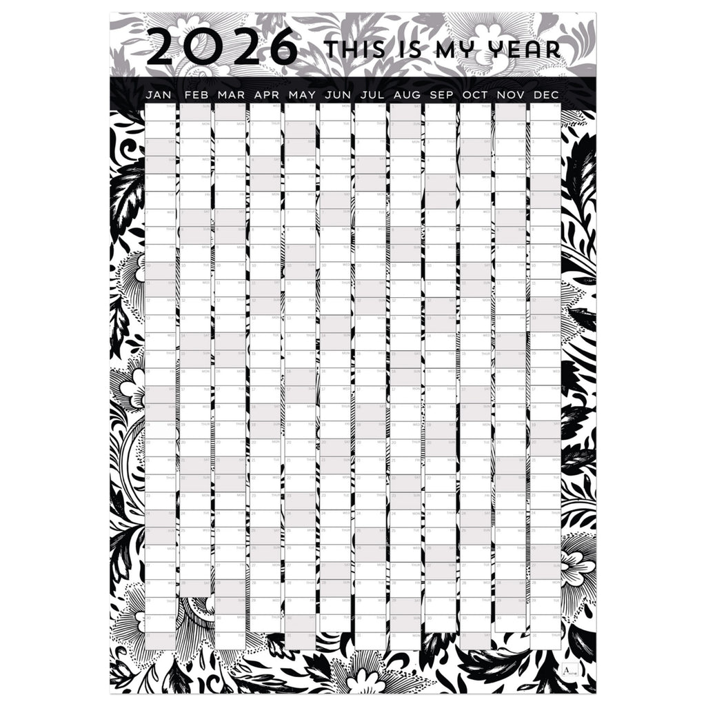 BLACK FLORAL - This is my year 2026 wall planner 50x70cm
