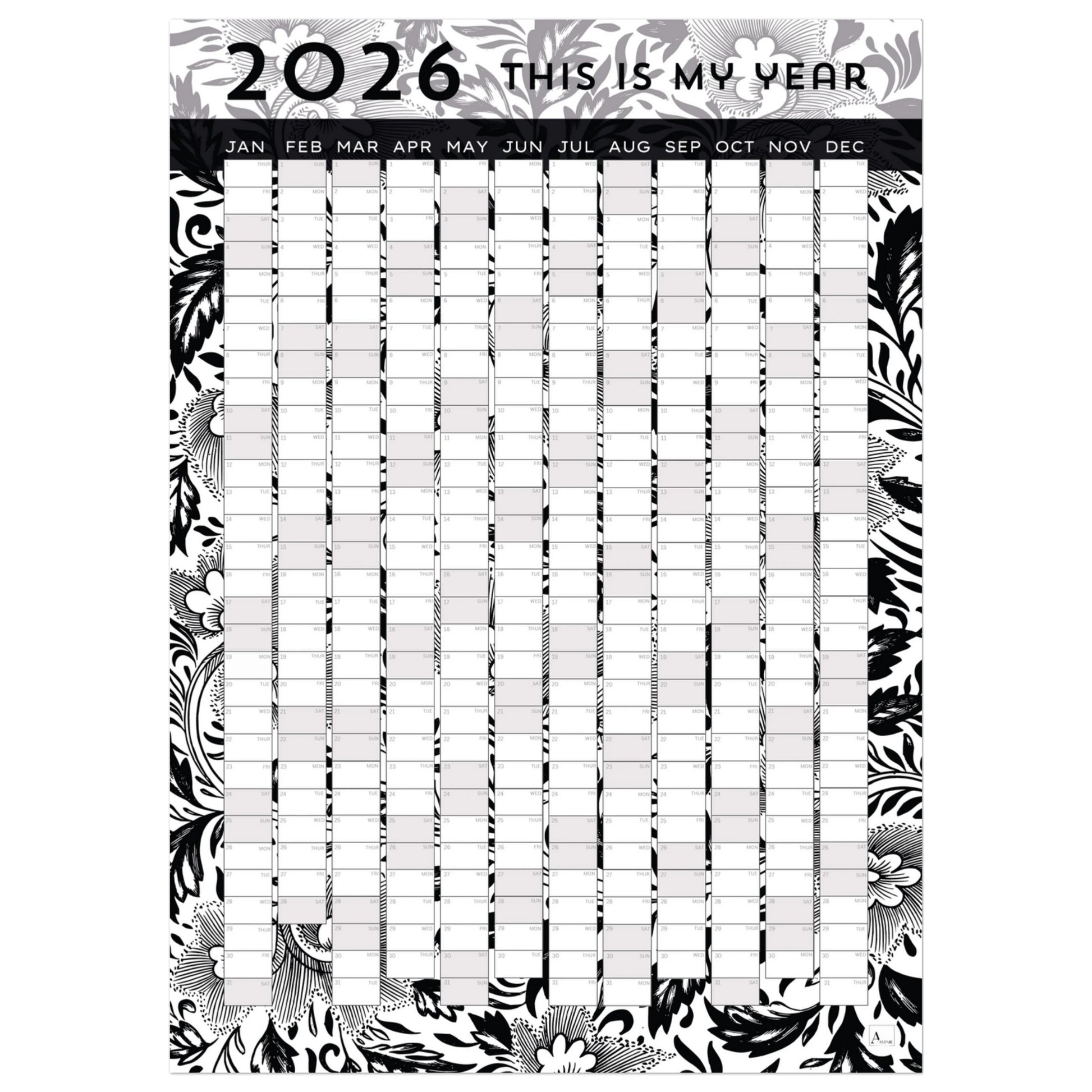 BLACK FLORAL - This is my year 2026 wall planner 50x70cm