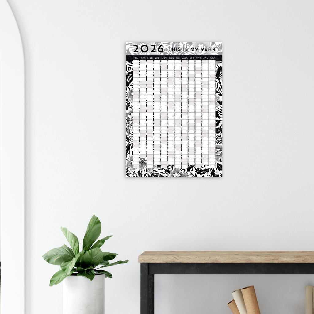BLACK FLORAL - This is my year 2026 wall planner 50x70cm