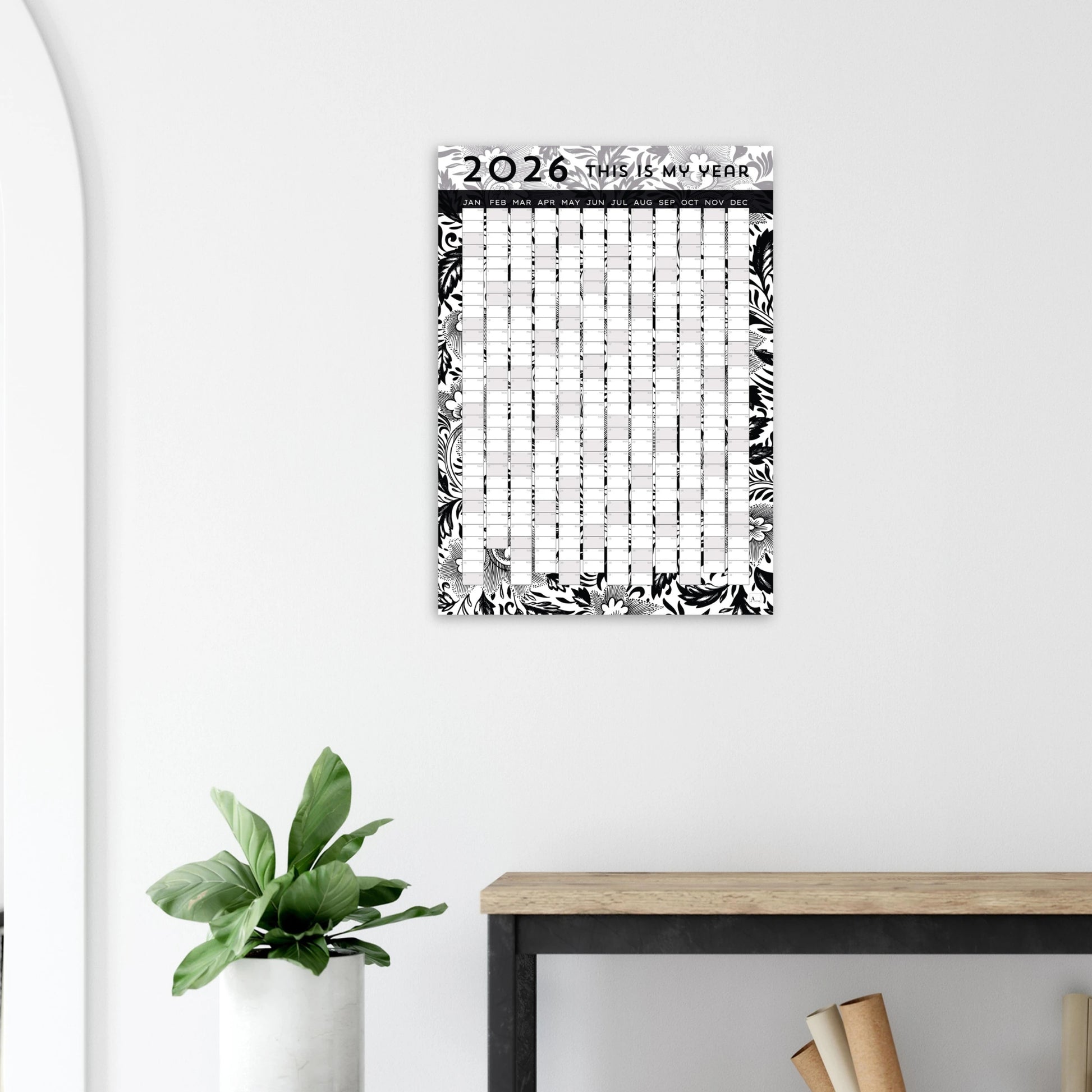 BLACK FLORAL - This is my year 2026 wall planner 50x70cm