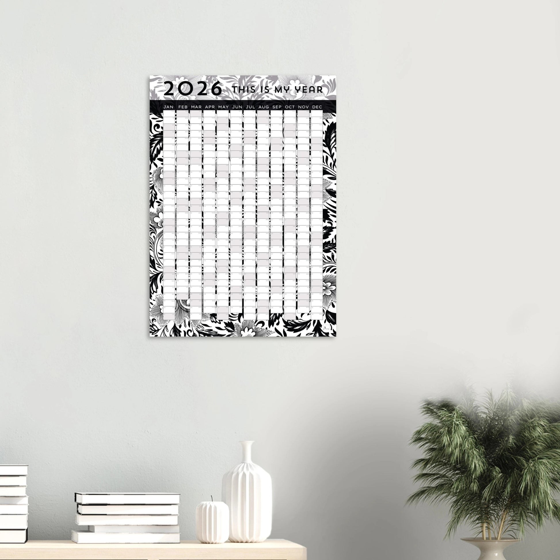 BLACK FLORAL - This is my year 2026 wall planner 50x70cm
