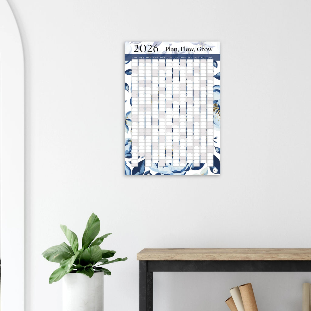 BLUE BLOOMS - Plan, Flow, Grow 2026 wall planner 50x70cm
