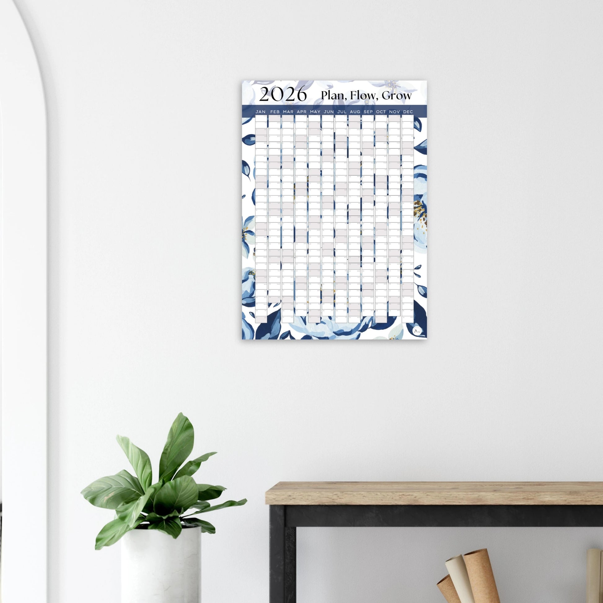 BLUE BLOOMS - Plan, Flow, Grow 2026 wall planner 50x70cm