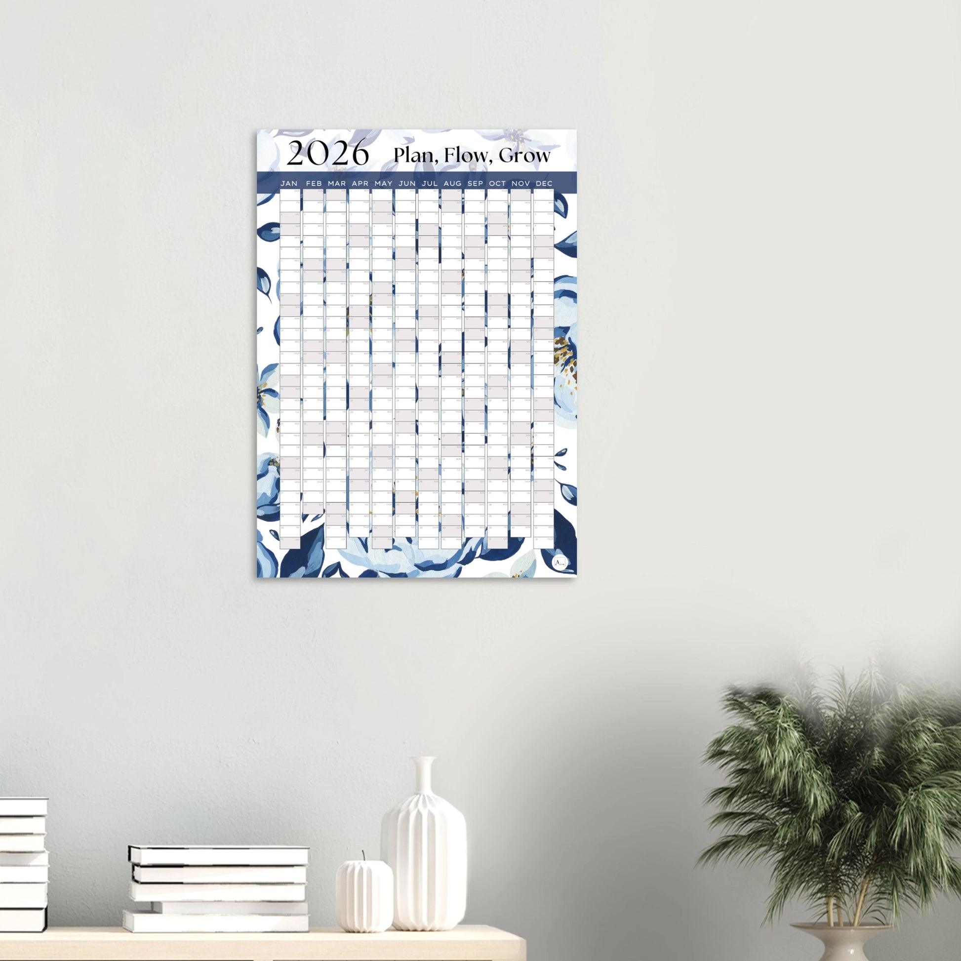 BLUE BLOOMS - Plan, Flow, Grow 2026 wall planner 50x70cm