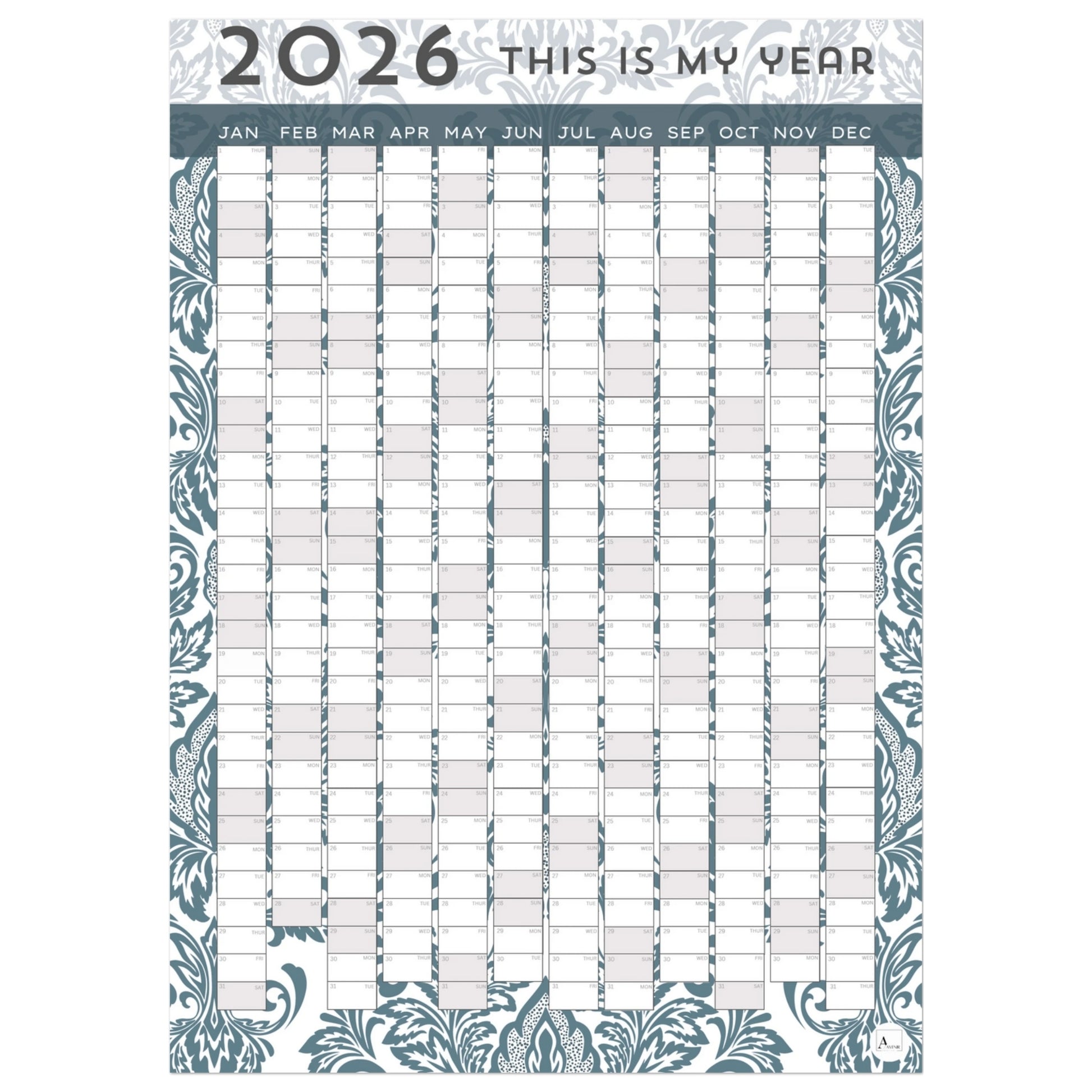 BLUE DAMASK - This is my year 2026 wall planner 50x70cm