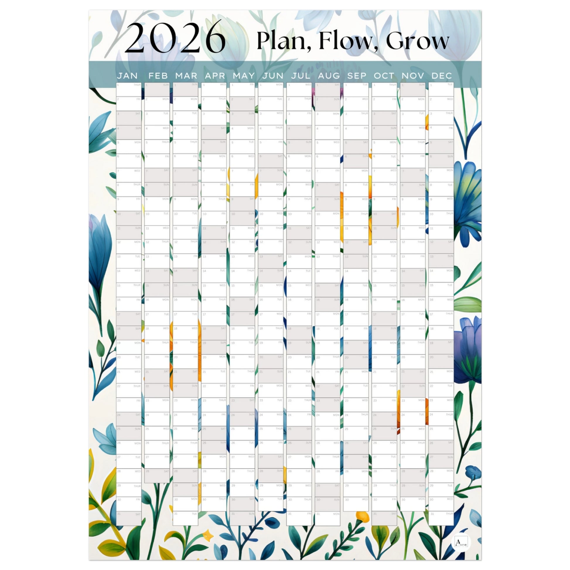 MIXED BLOOMS - Plan, Flow, Grow 2026 wall planner 50x70cm