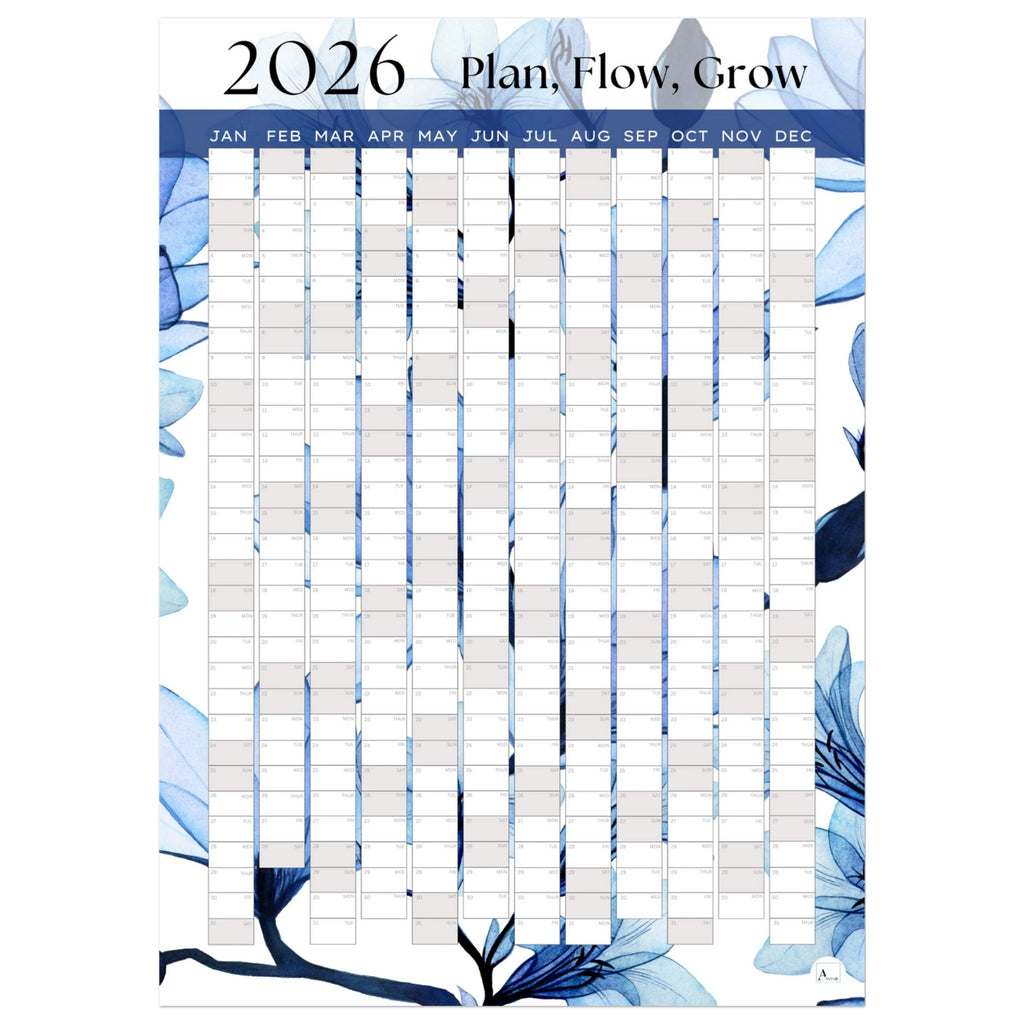DELICATE BLUE - Plan, Flow, Grow 2026 wall planner 50x70cm