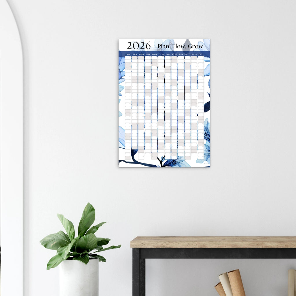 DELICATE BLUE - Plan, Flow, Grow 2026 wall planner 50x70cm