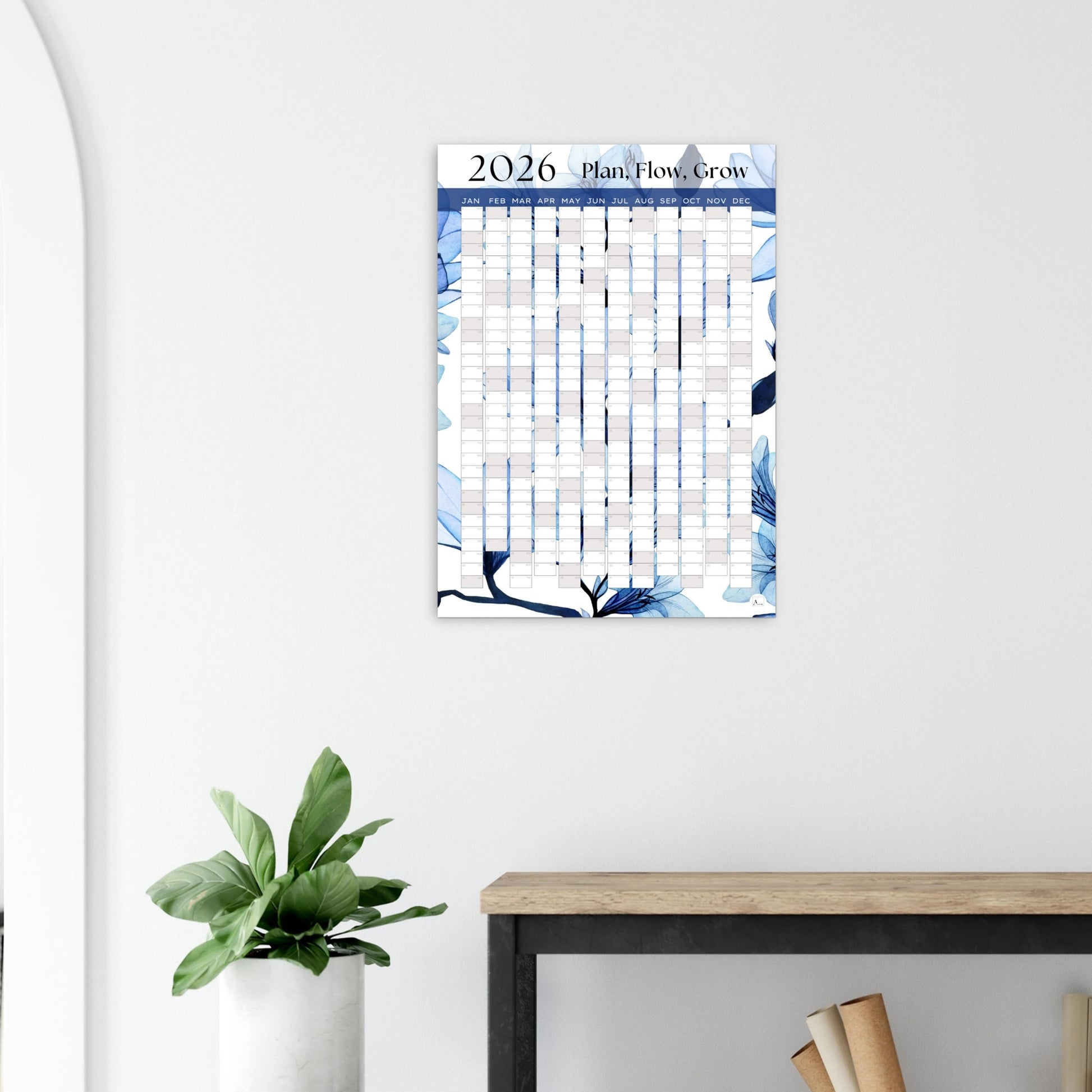 DELICATE BLUE - Plan, Flow, Grow 2026 wall planner 50x70cm