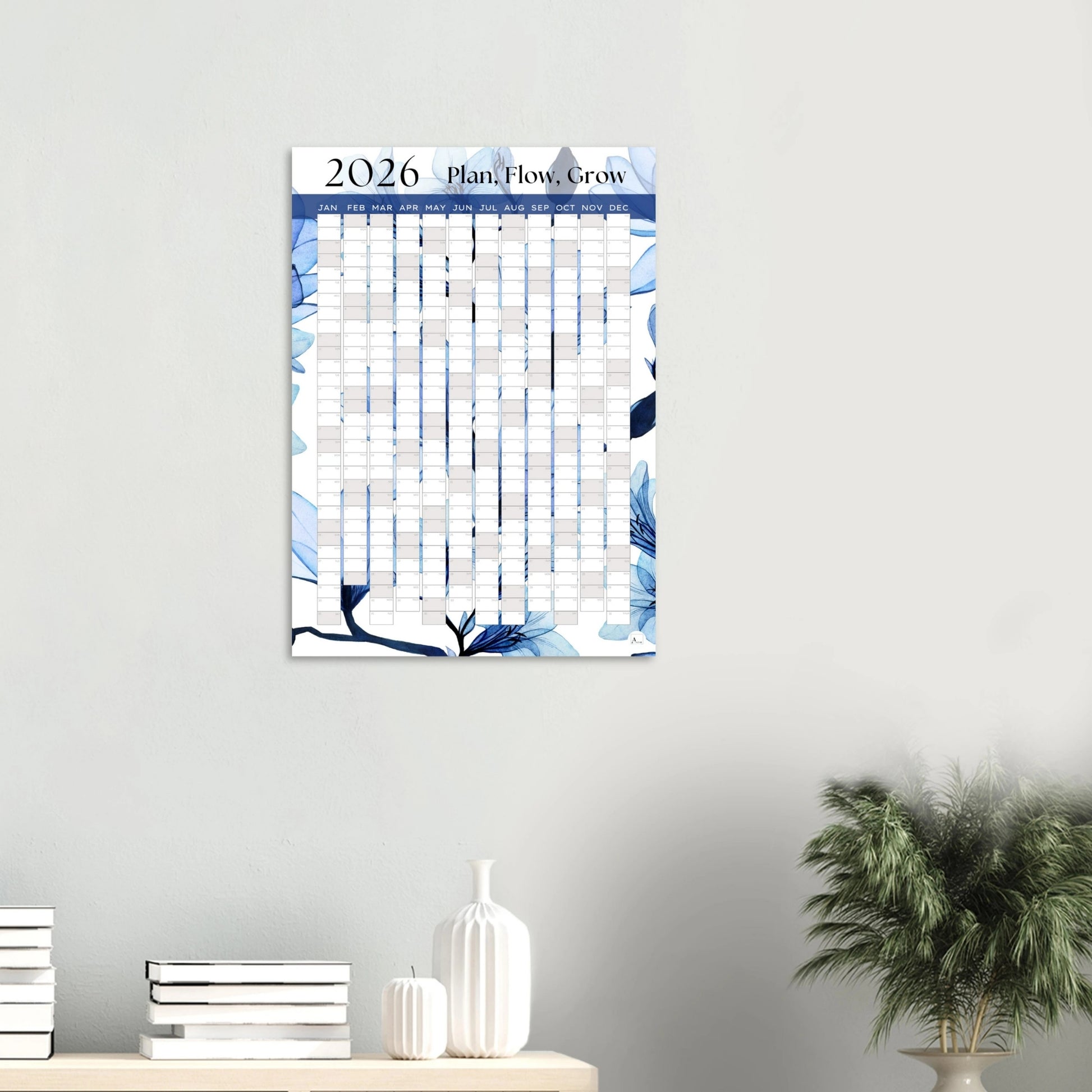 DELICATE BLUE - Plan, Flow, Grow 2026 wall planner 50x70cm