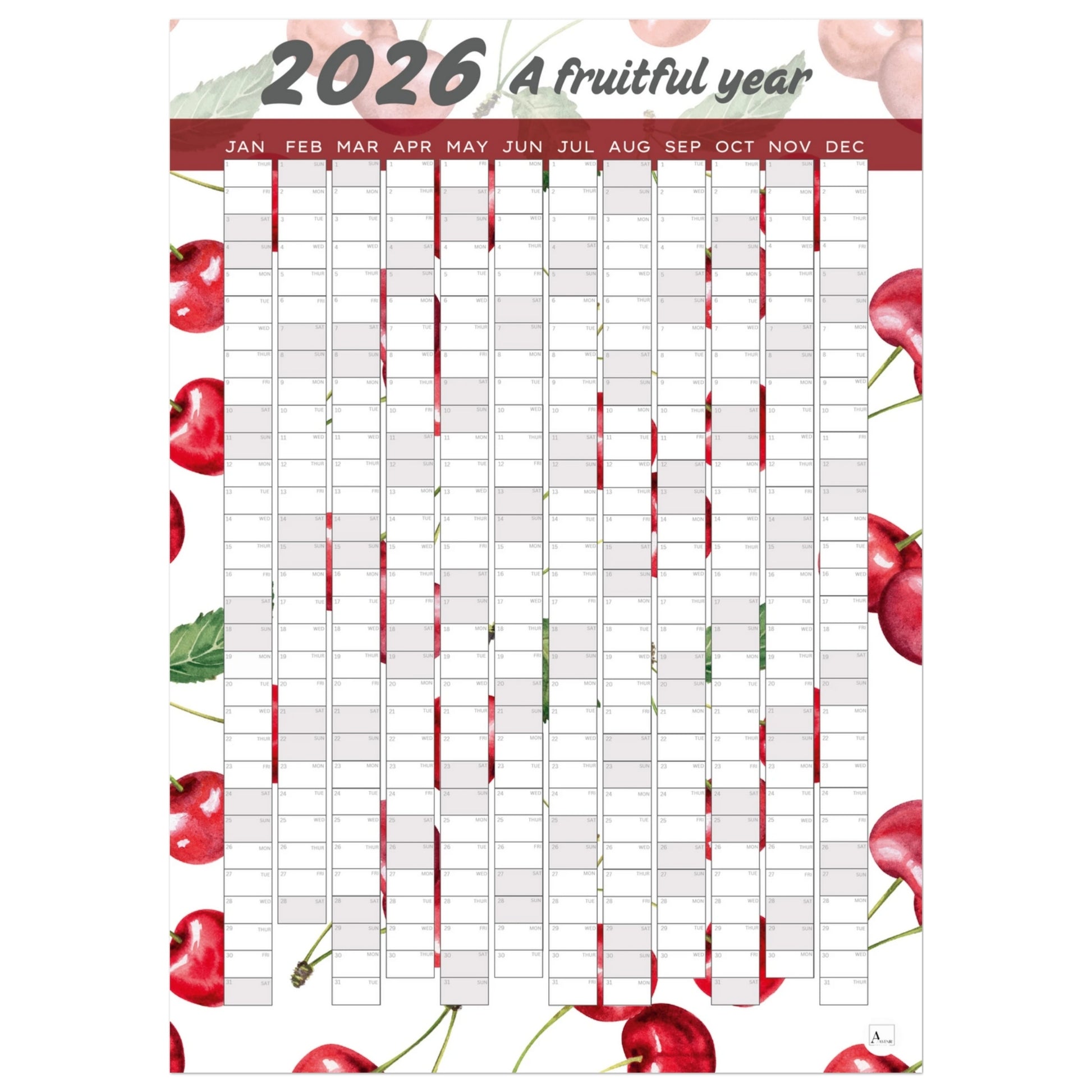 CHERRIES - A Fruitful Year 2026 wall planner 50x70cm