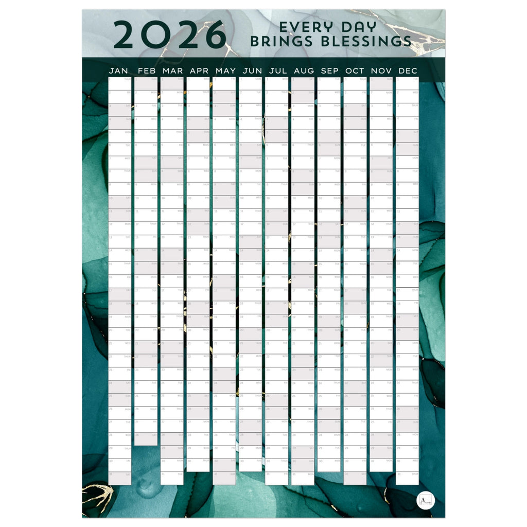 GOLDEN EMERALD MARBLE - Every Day Brings Blessings 2026 wall planner 50x70cm