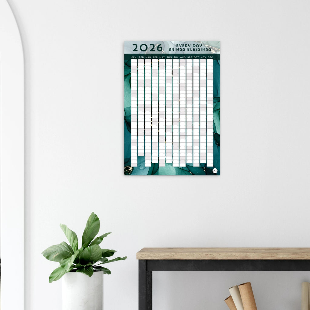 GOLDEN EMERALD MARBLE - Every Day Brings Blessings 2026 wall planner 50x70cm