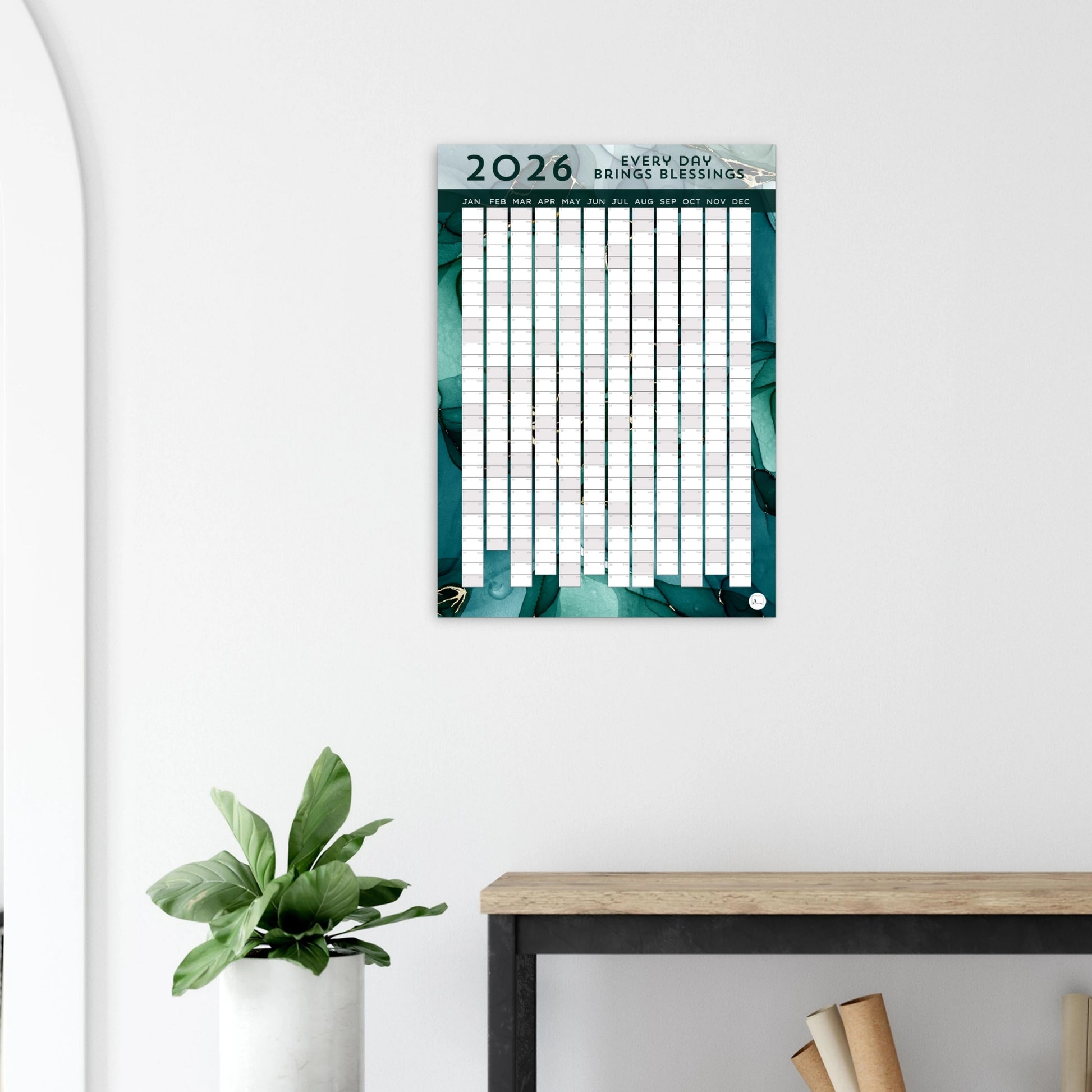 GOLDEN EMERALD MARBLE - Every Day Brings Blessings 2026 wall planner 50x70cm