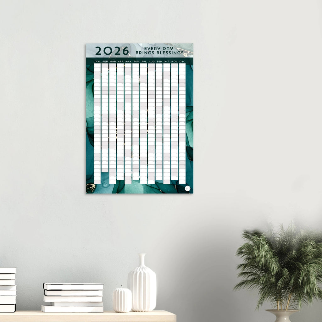 GOLDEN EMERALD MARBLE - Every Day Brings Blessings 2026 wall planner 50x70cm