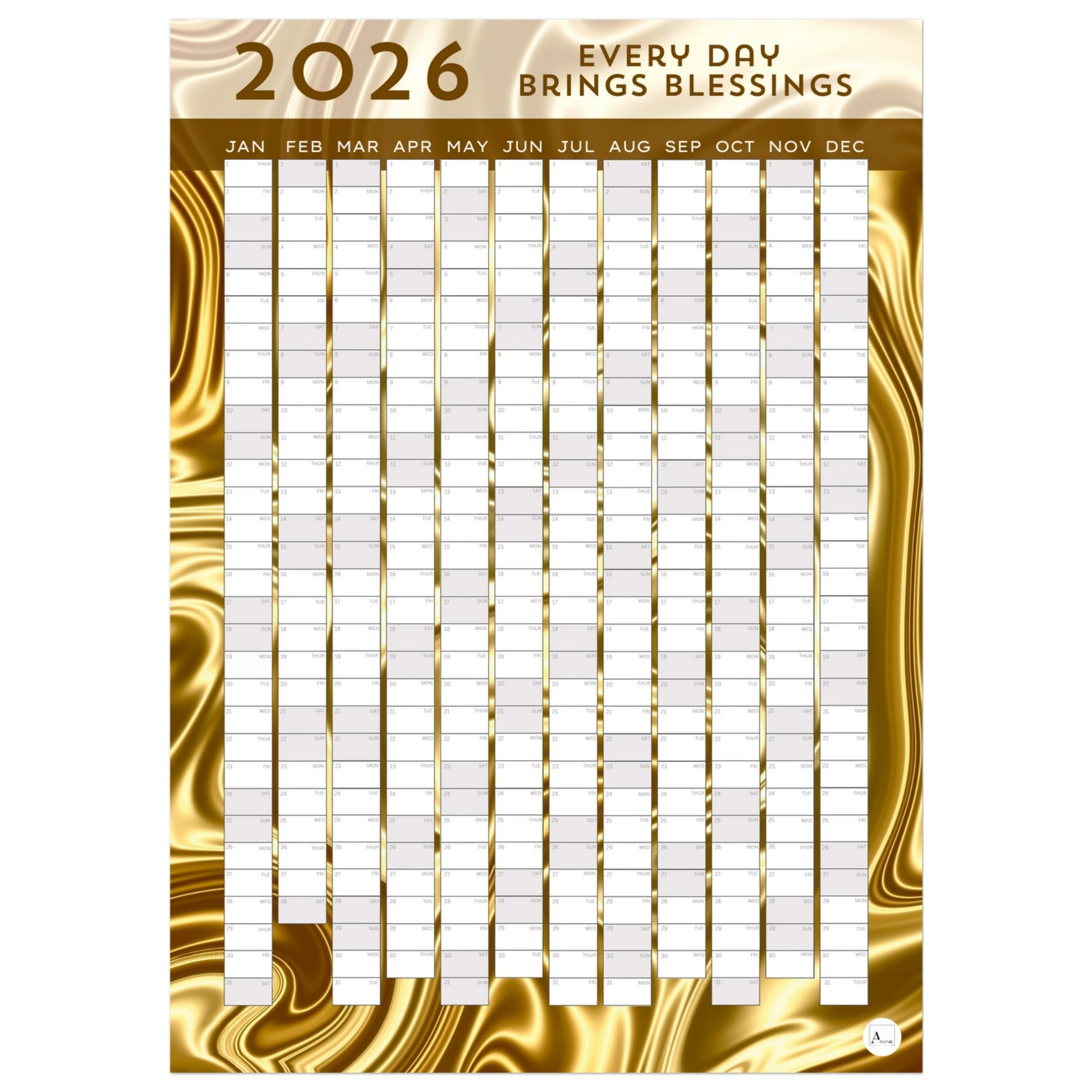 GOLDEN SILK - Every Day Brings Blessings 2026 wall planner 50x70cm