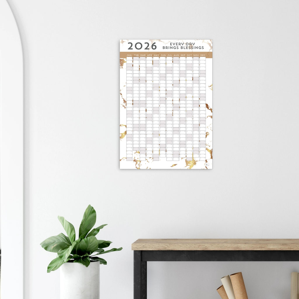 WHITE GOLD MARBLE - Every Day Brings Blessings 2026 wall planner 50x70cm