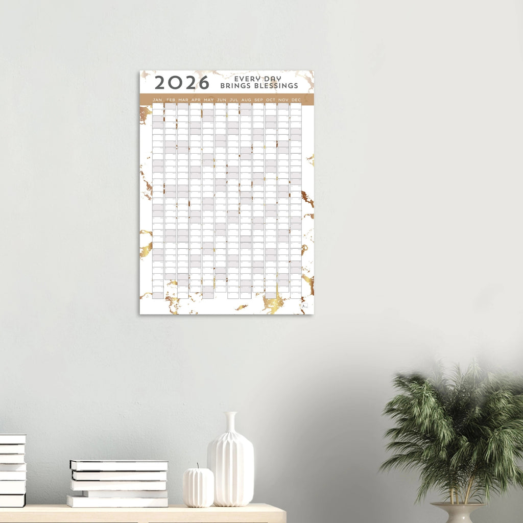 WHITE GOLD MARBLE - Every Day Brings Blessings 2026 wall planner 50x70cm