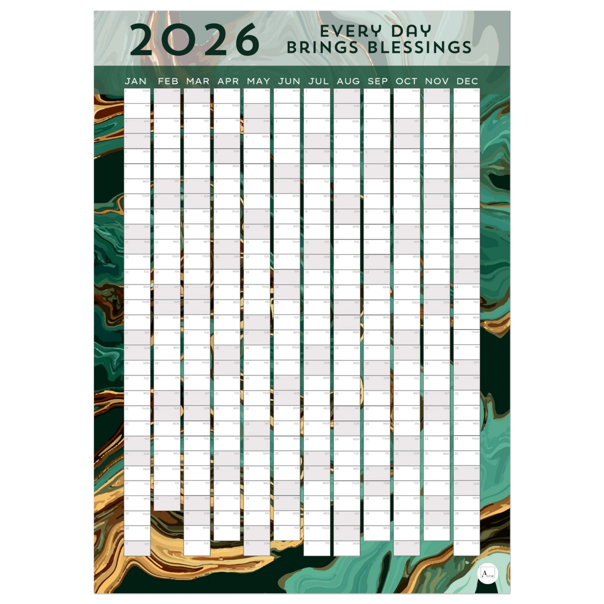 GOLDEN GREEN MARBLE - Every Day Brings Blessings 2026 wall planner 50x70cm