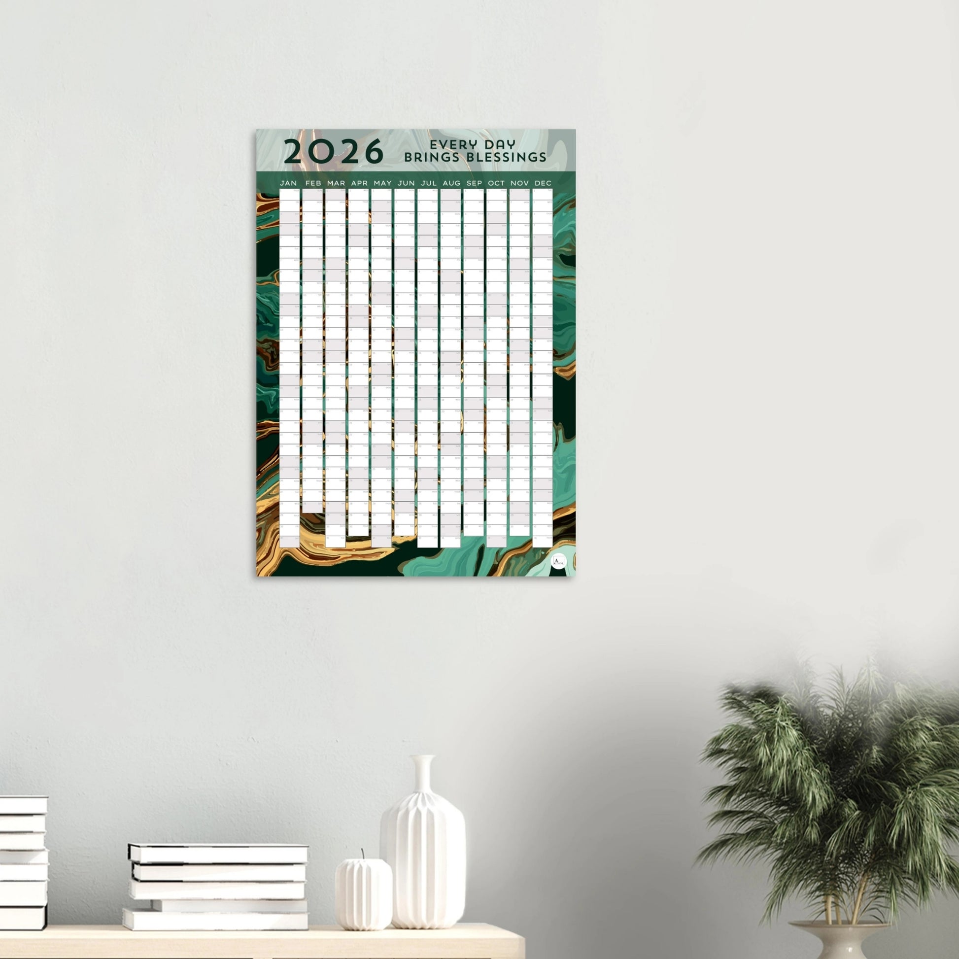 GOLDEN GREEN MARBLE - Every Day Brings Blessings 2026 wall planner 50x70cm