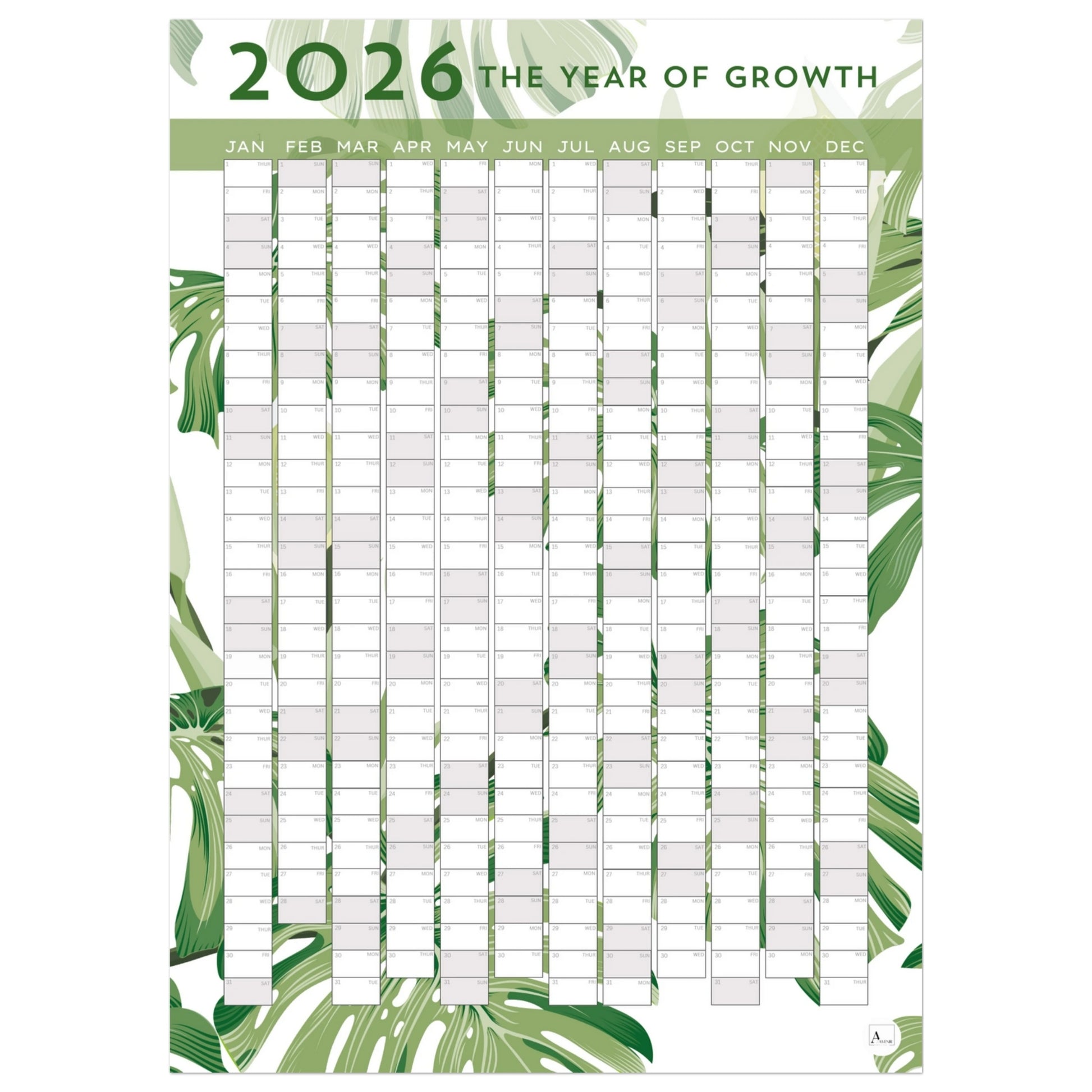 MONSTERA - The Year Of Growth 2026 wall planner 50x70cm