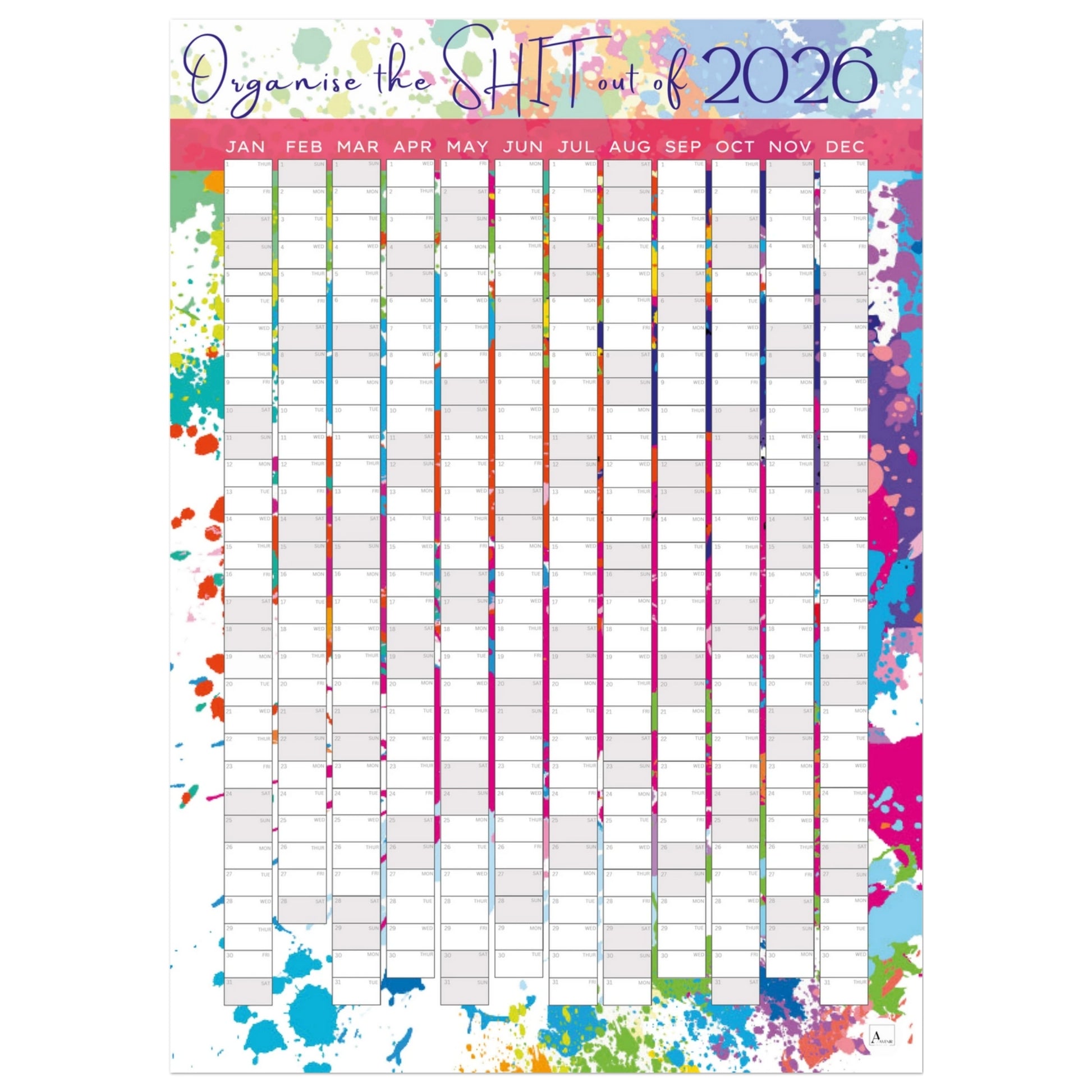 PAINT SPLATTER - Organise the SHIT out of 2026 wall planner 50x70cm