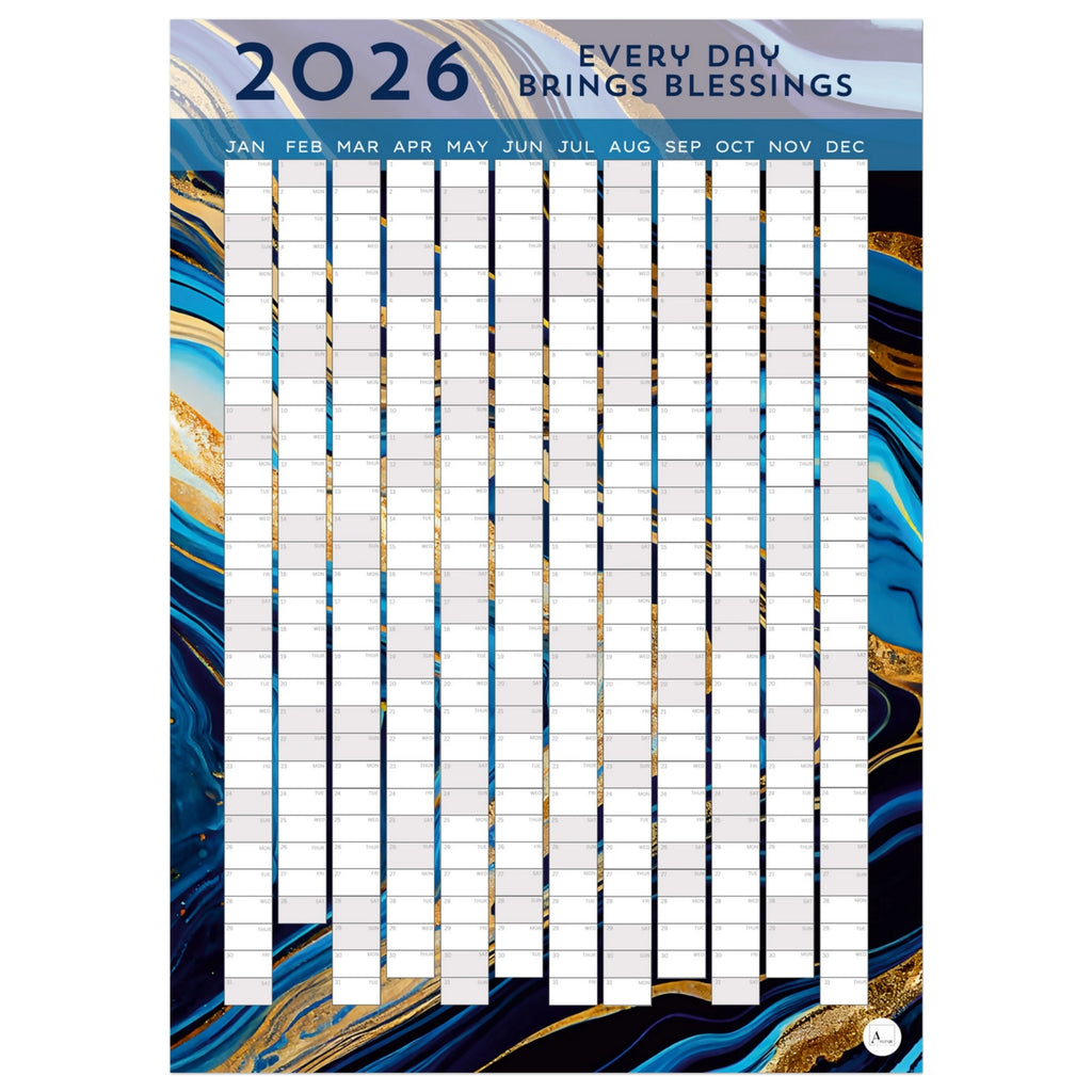 GOLDEN BLUE MARBLE - Every Day Brings Blessings 2026 wall planner 50x70cm