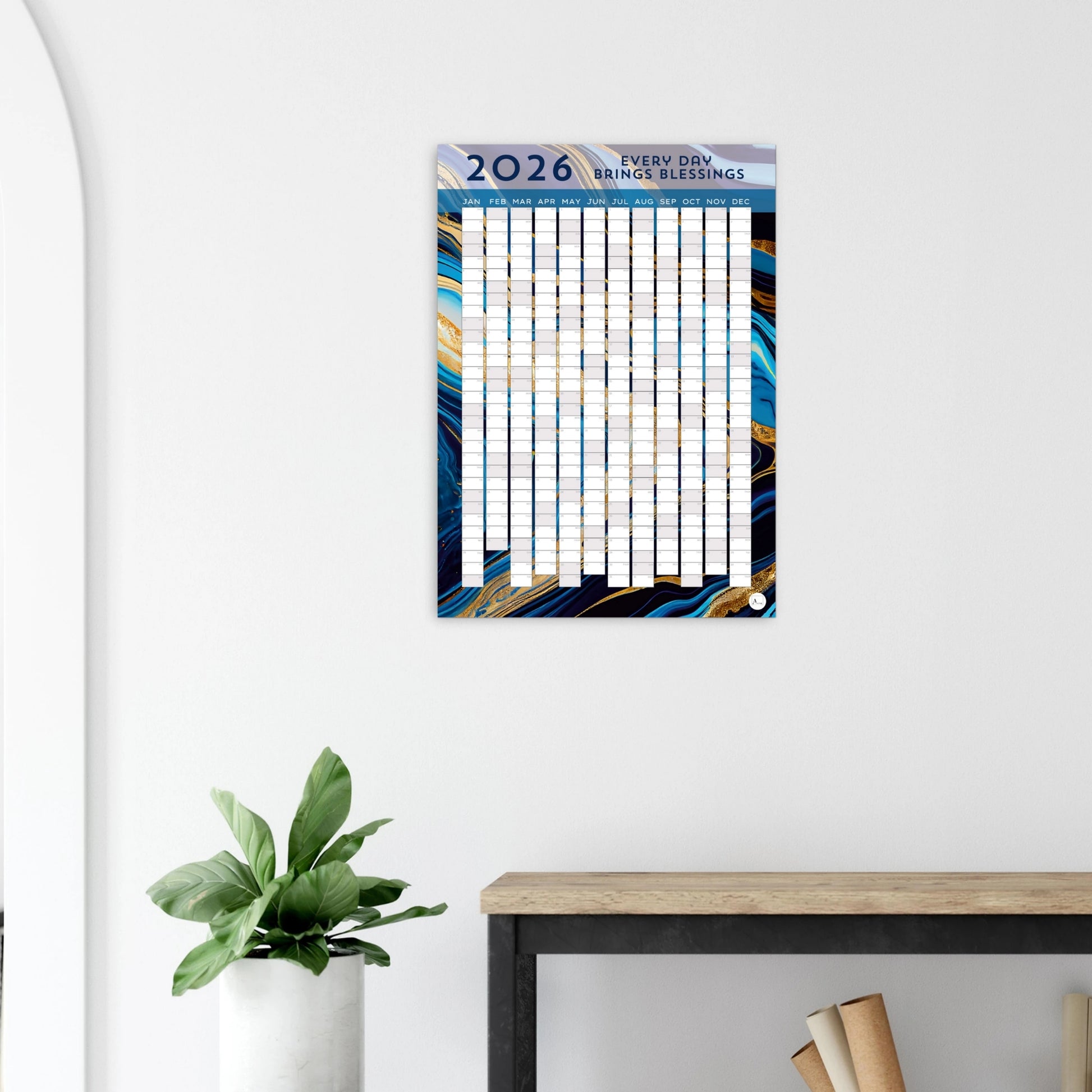 GOLDEN BLUE MARBLE - Every Day Brings Blessings 2026 wall planner 50x70cm