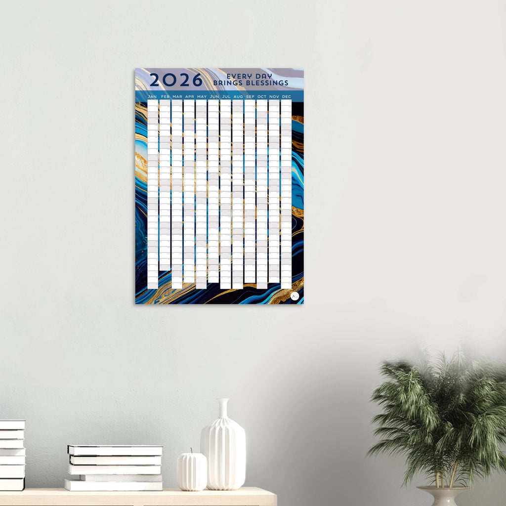 GOLDEN BLUE MARBLE - Every Day Brings Blessings 2026 wall planner 50x70cm