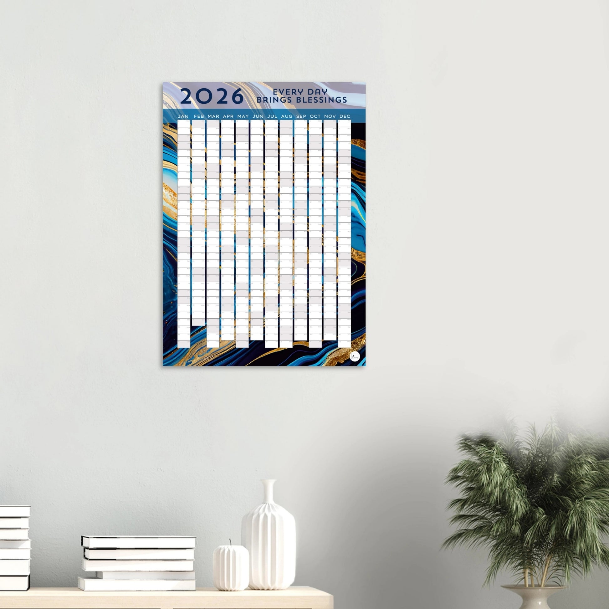 GOLDEN BLUE MARBLE - Every Day Brings Blessings 2026 wall planner 50x70cm