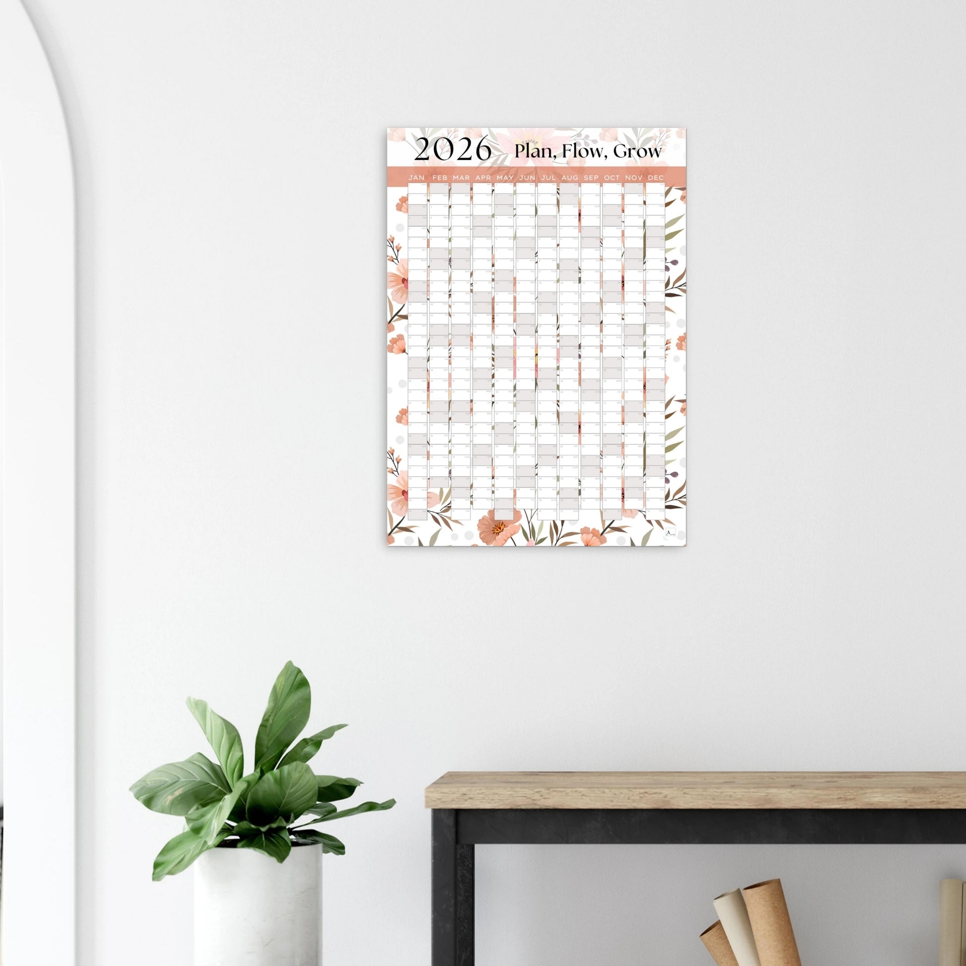 PEACH BLOOMS - Plan, Flow, Grow 2026 wall planner 50x70cm