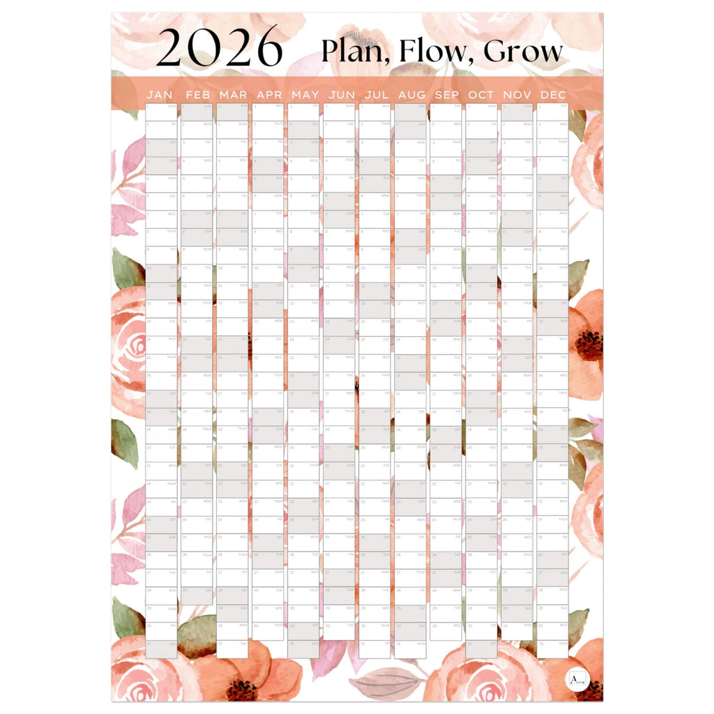 PEACHY POSIES - Plan, Flow, Grow 2026 wall planner 50x70cm