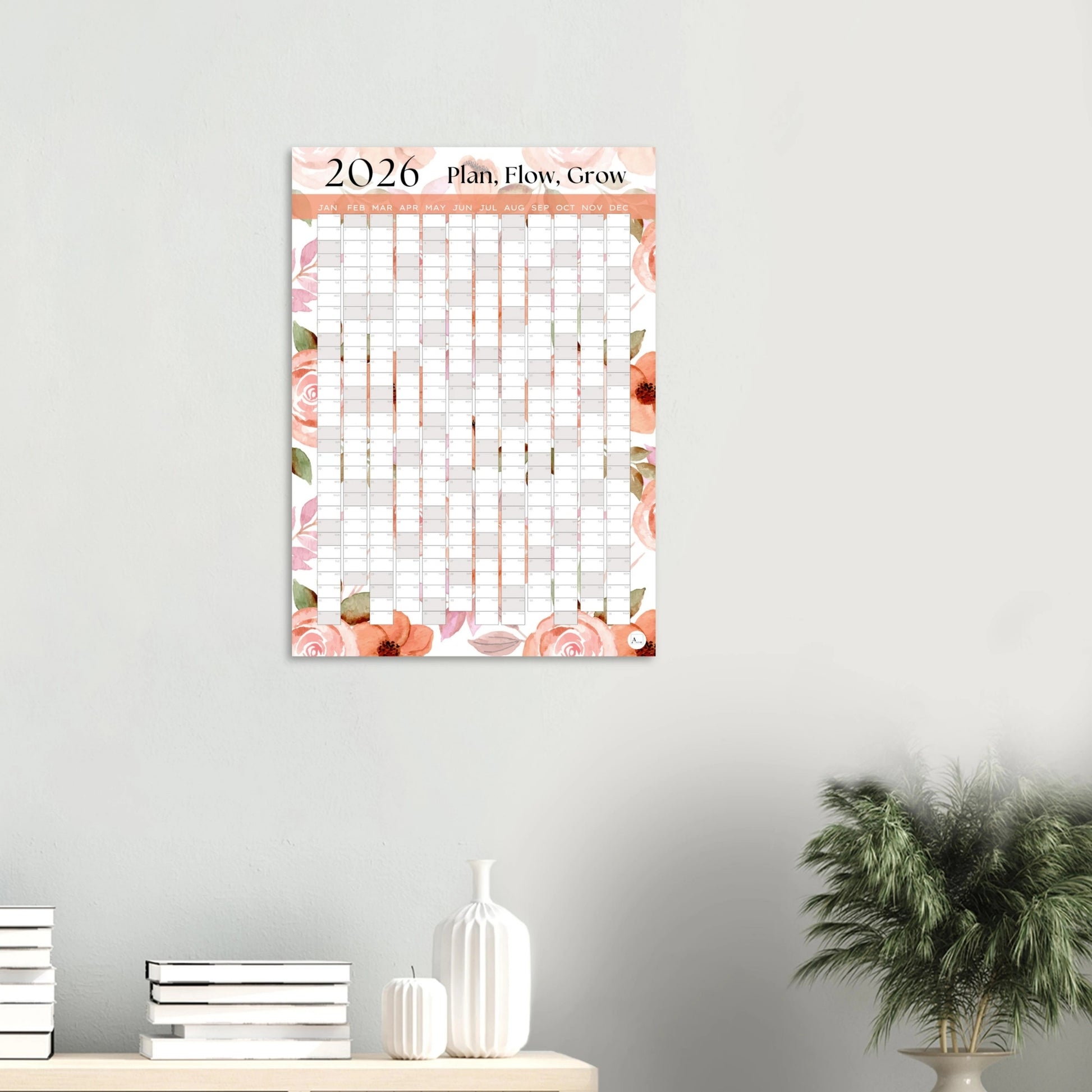 PEACHY POSIES - Plan, Flow, Grow 2026 wall planner 50x70cm