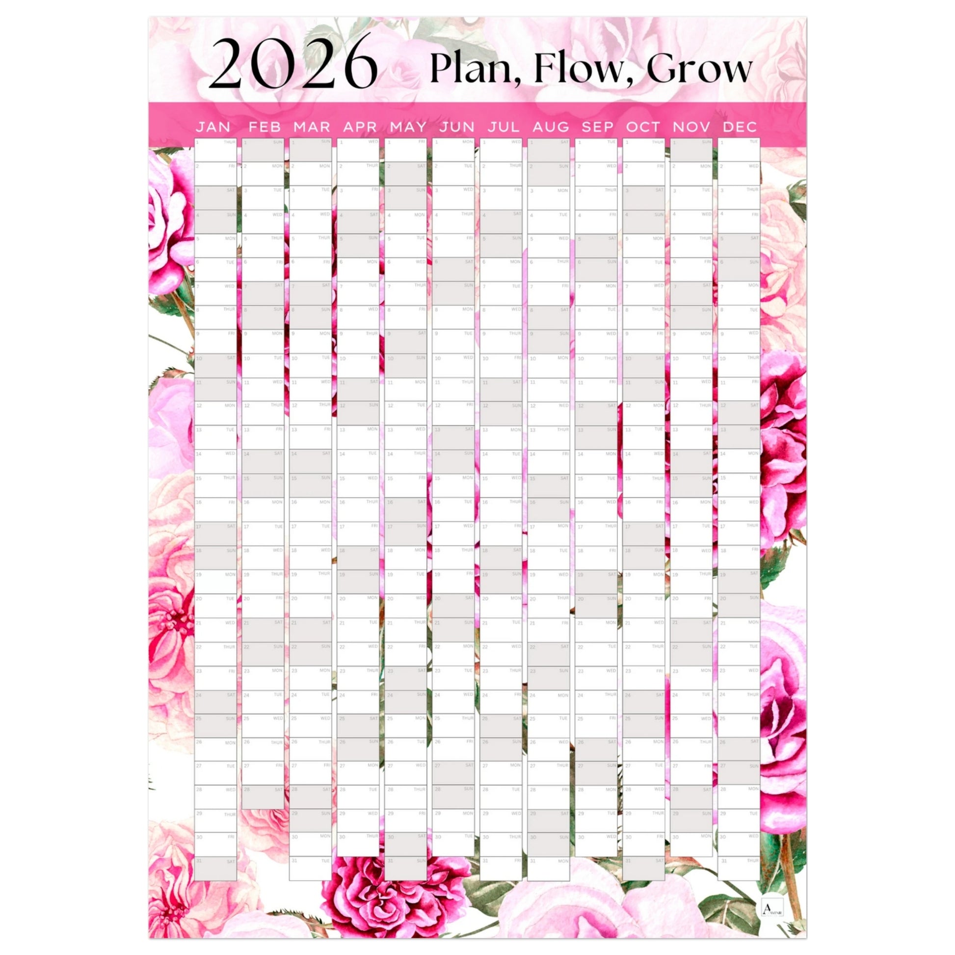 BLOOMING PINK - Plan, Flow, Grow 2026 wall planner 50x70cm