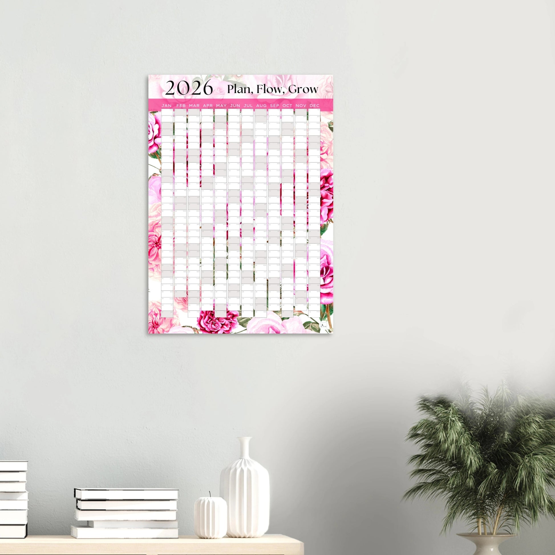 BLOOMING PINK - Plan, Flow, Grow 2026 wall planner 50x70cm