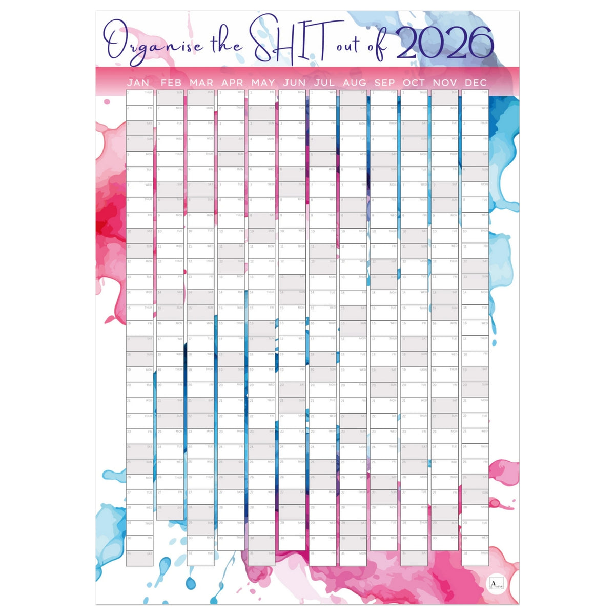 PAINT SPLASH - Organise the SHIT out of 2026 wall planner 50x70cm