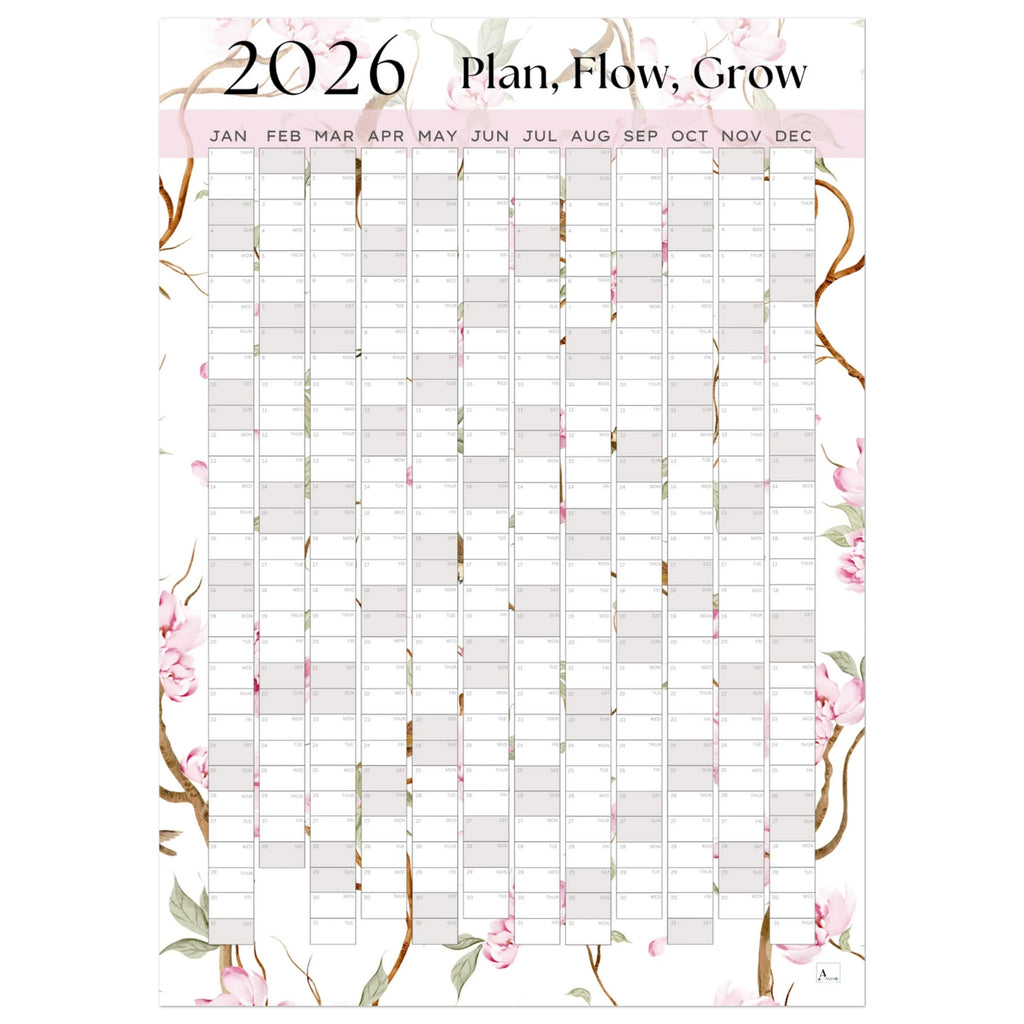 PINK BLOSSOMS - Plan, Flow, Grow 2026 wall planner 50x70cm