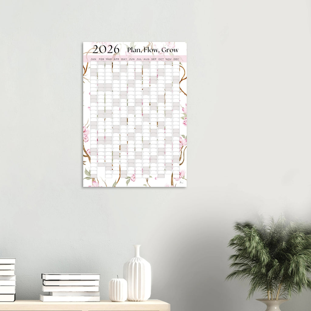 PINK BLOSSOMS - Plan, Flow, Grow 2026 wall planner 50x70cm