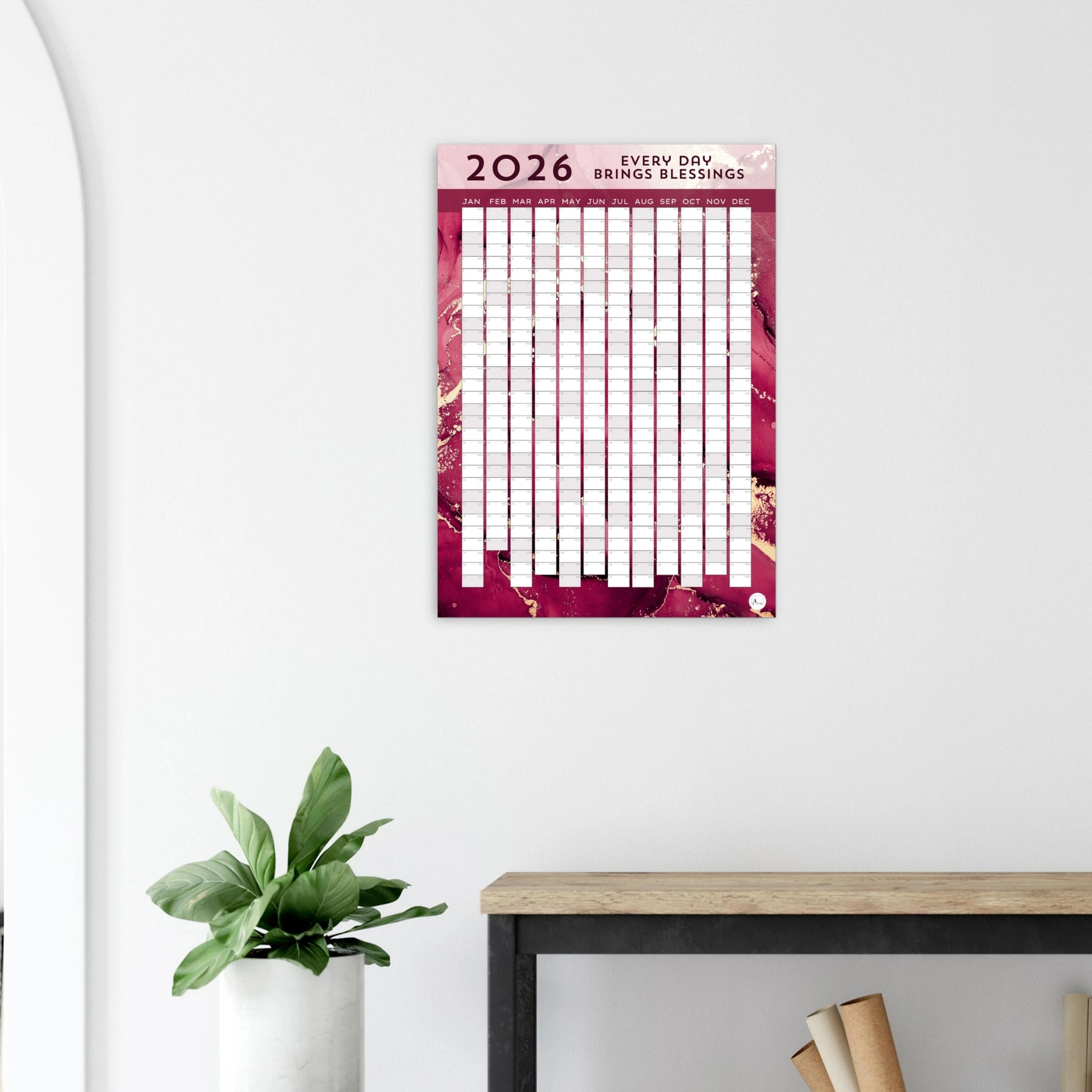 GOLDEN PINK MARBLE - Every Day Brings Blessings 2026 wall planner 50x70cm